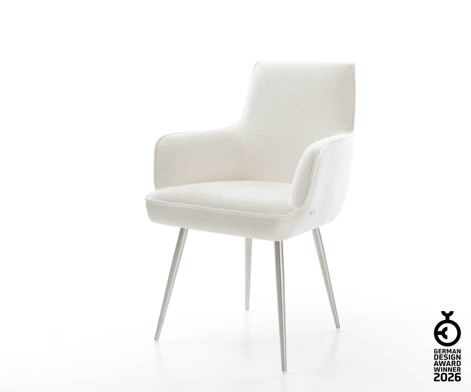 Esszimmerstuhl Heira-Flex mit Armlehnen Bouclé Soft Beige 4-Fuß konisch Ede günstig online kaufen