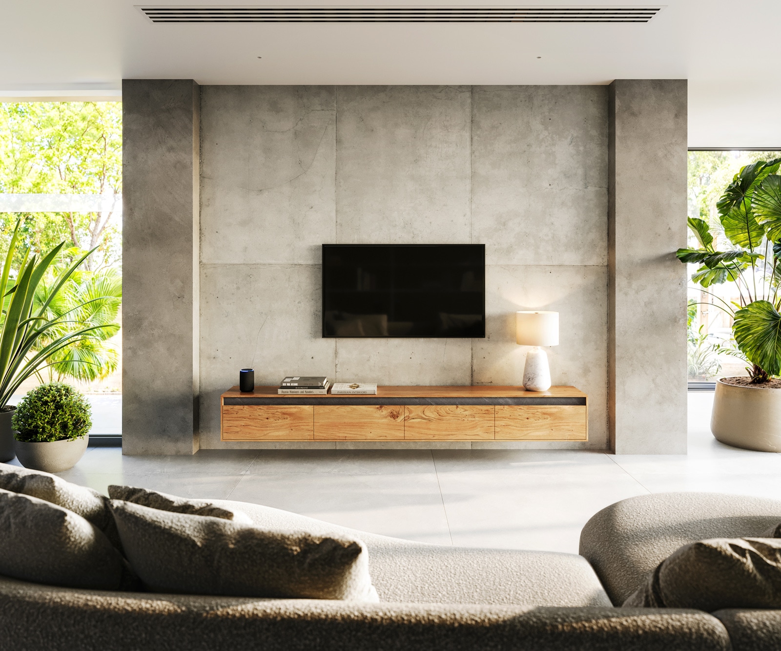 Design-Lowboard Stonegrace 240 cm Akazie Natur Schiefer 4 Türen schwebend 1 Design-Lowboard Stonegrace 240 cm Akazie Natur Schiefer 4 Türen schwebend 1