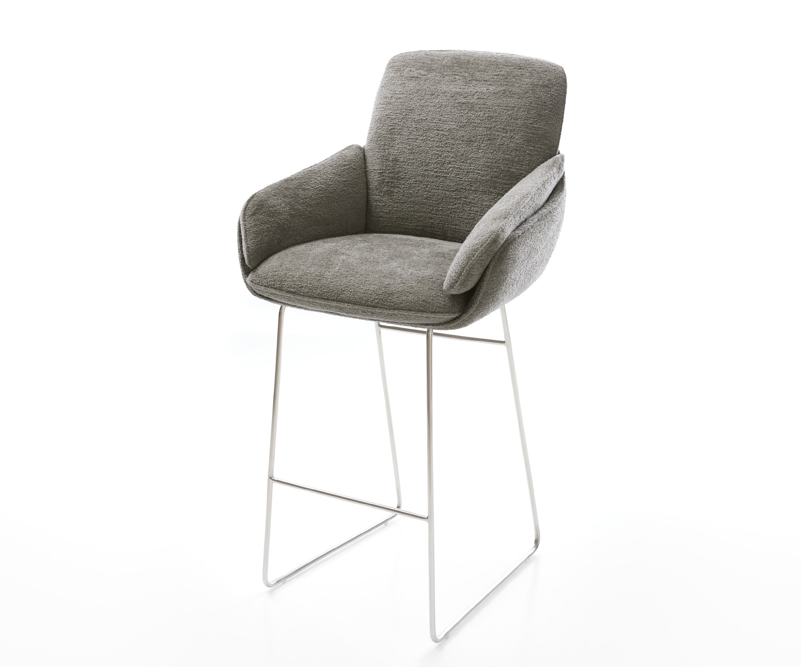 Barstuhl Luan-Flex Bouclé Soft Schlamm Kufengestell Edelstahl Silberfarben