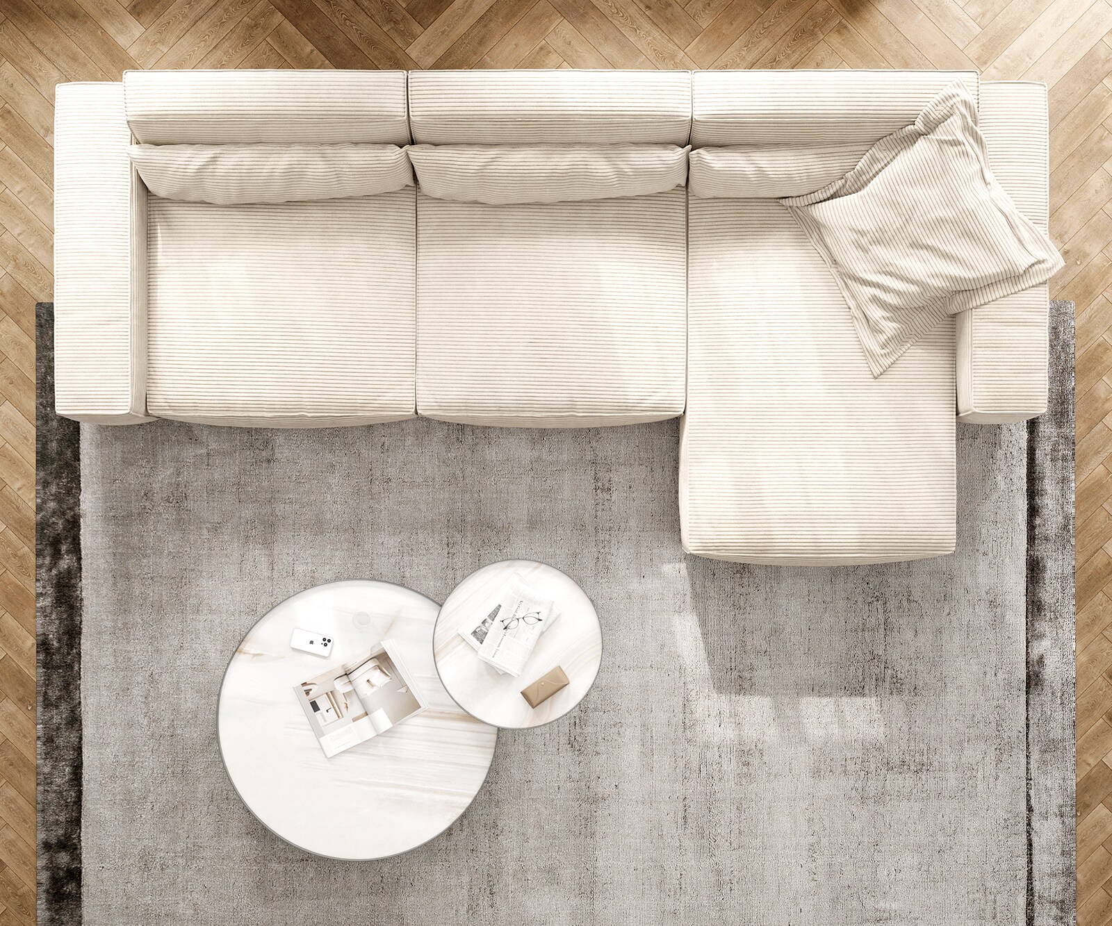 Ecksofa Sirpio XL 370x170 cm Cord Beige Recamiere variabel 5