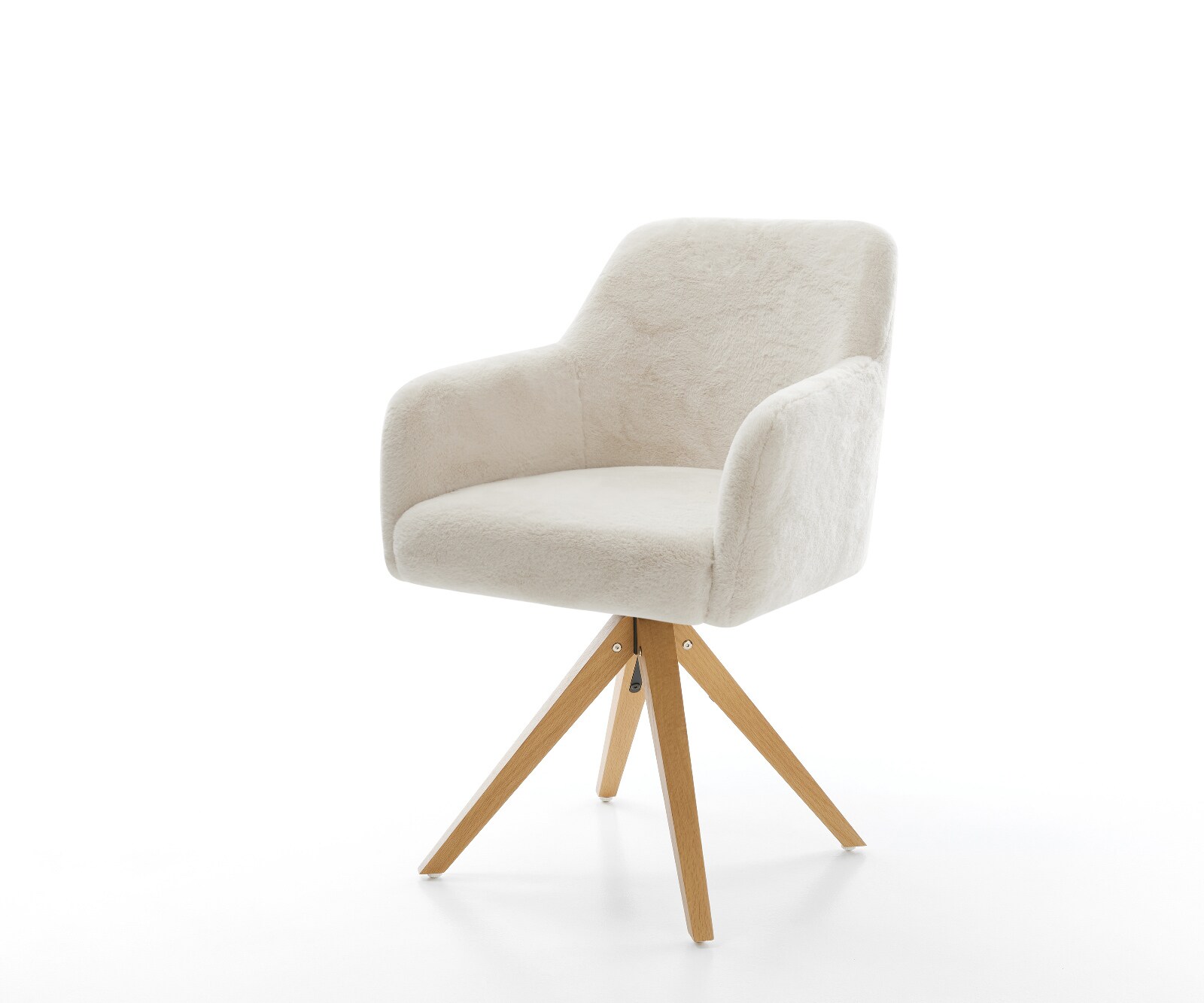 Chaise-pivotante Greg-Flex peluche crème-blanc pied en bois angulaire naturel pivotement sur 180° ressorts ensachés