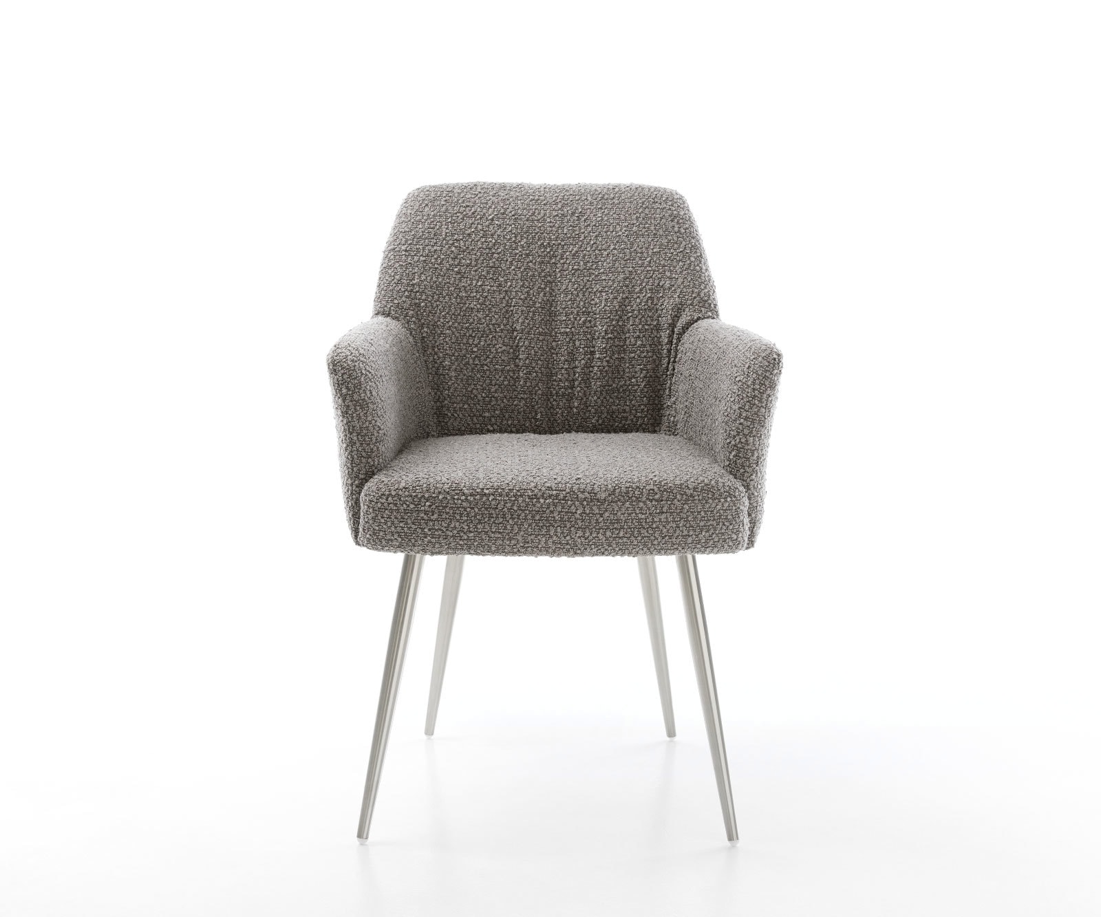 Esszimmerstuhl Xana-Flex mit Armlehnen Bouclé Silbergrau 4-Fuß konisch Edelstahl Taschenfederkern 1 Esszimmerstuhl Xana-Flex mit Armlehnen Bouclé Silbergrau 4-Fuß konisch Edelstahl Taschenfederkern 1