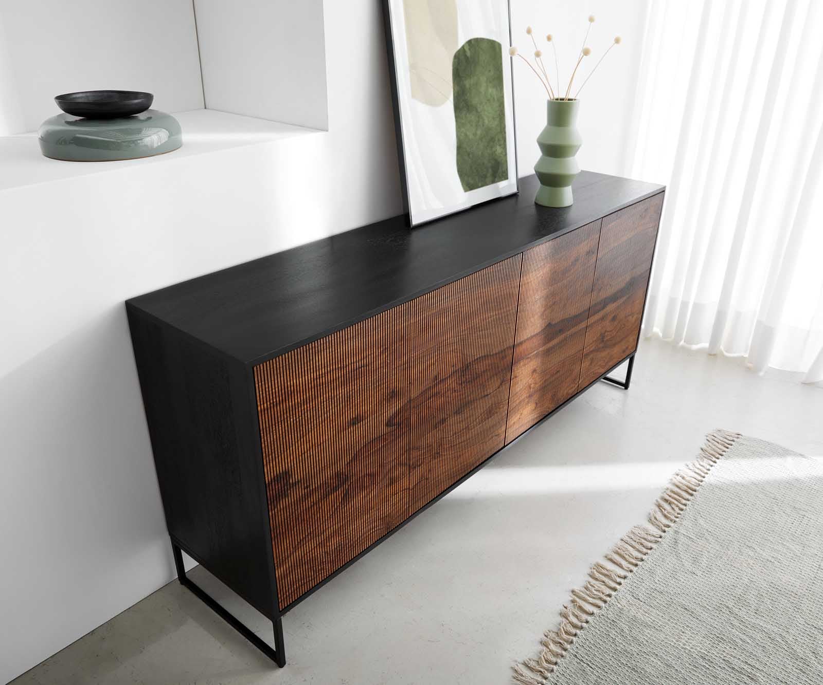Sideboard Vaag 170 cm Sheesham Natur Mango Schwarz 4 Türen 4 Sideboard Vaag 170 cm Sheesham Natur Mango Schwarz 4 Türen 4