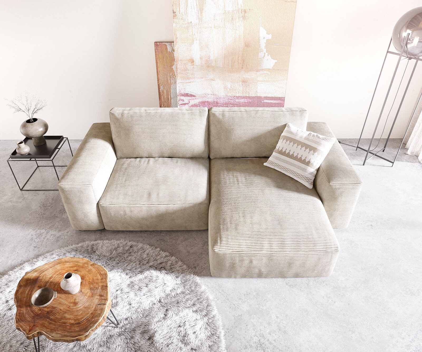 Ecksofa Lanzo 230x155 cm Cord Beige Recamiere variabel 3