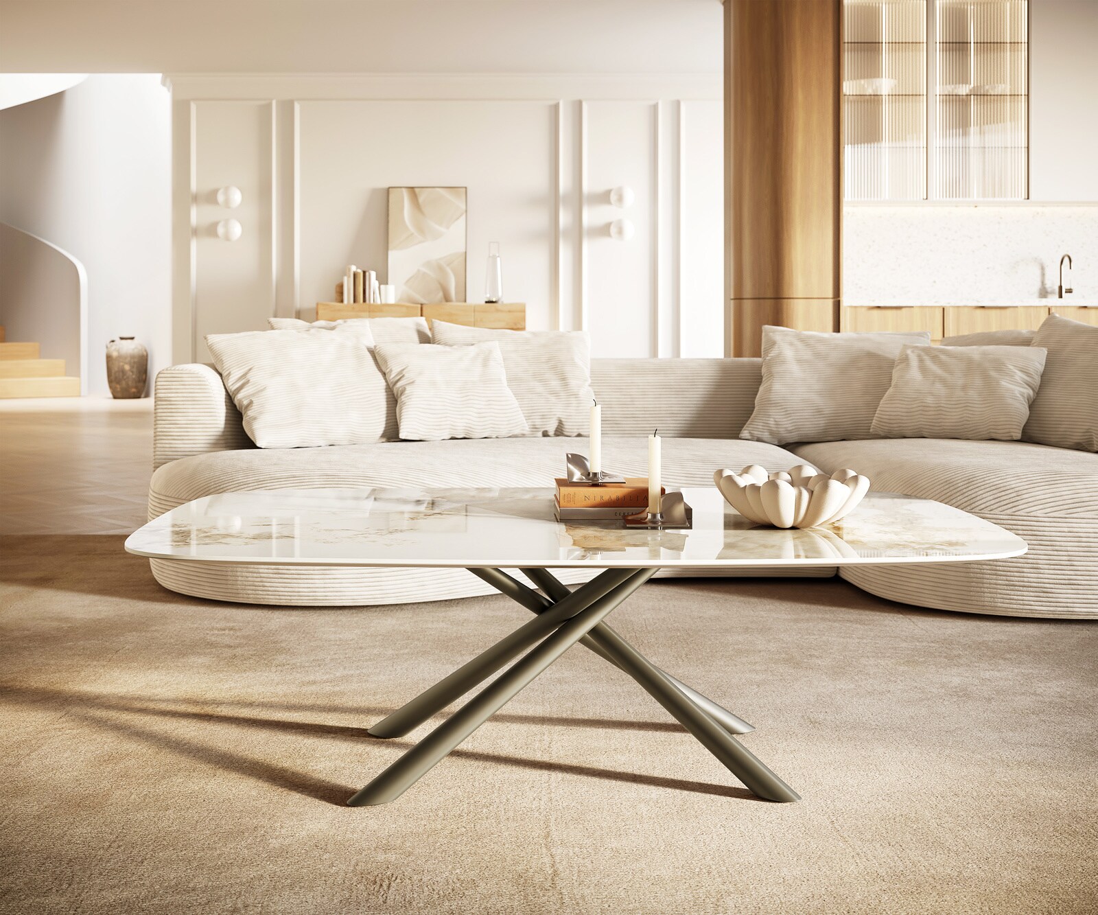 Couchtisch Edge Boot 140x80 cm Keramik Minas Melange Sarity Metall Effektfinish Titan 1