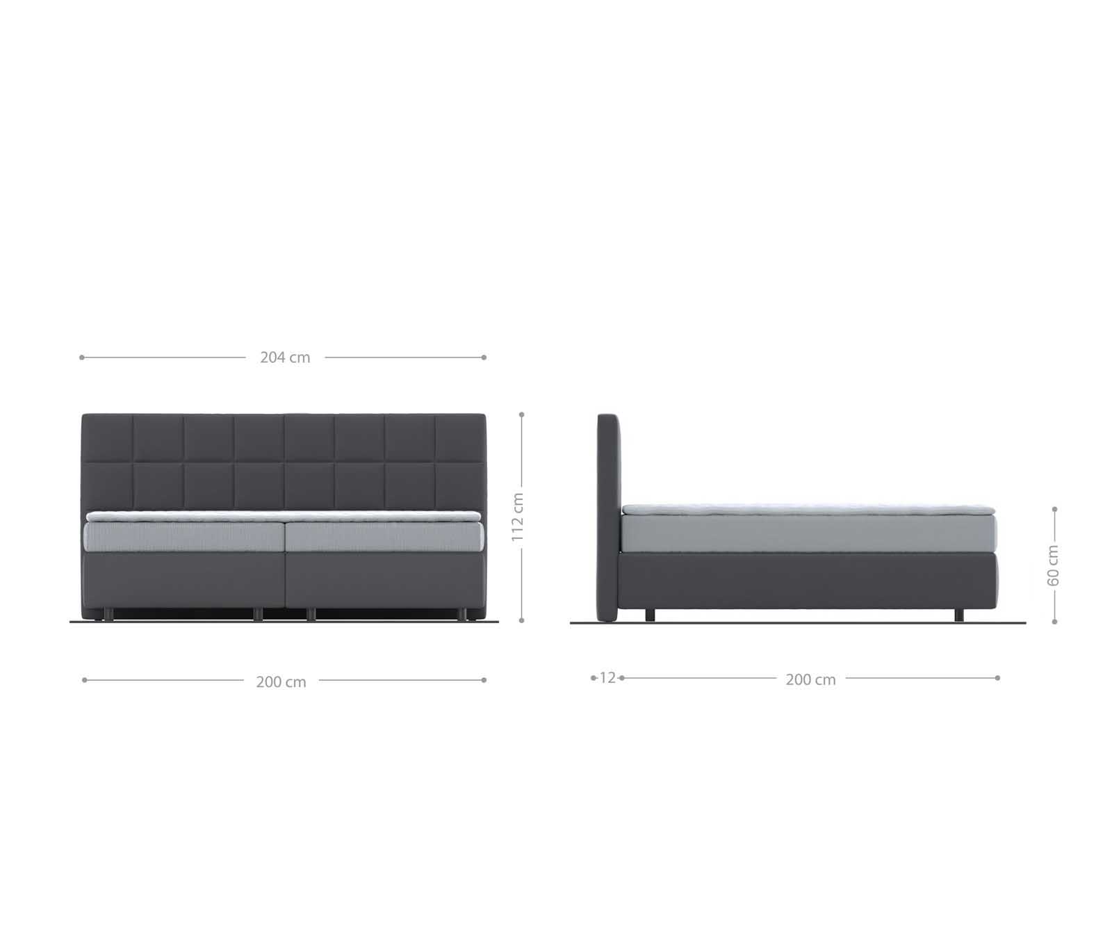 Boxspringbett Dream-Fine Mikrofaser Grau 200x200 cm mit Taschenfederkernmatratze und Topper Visco 4