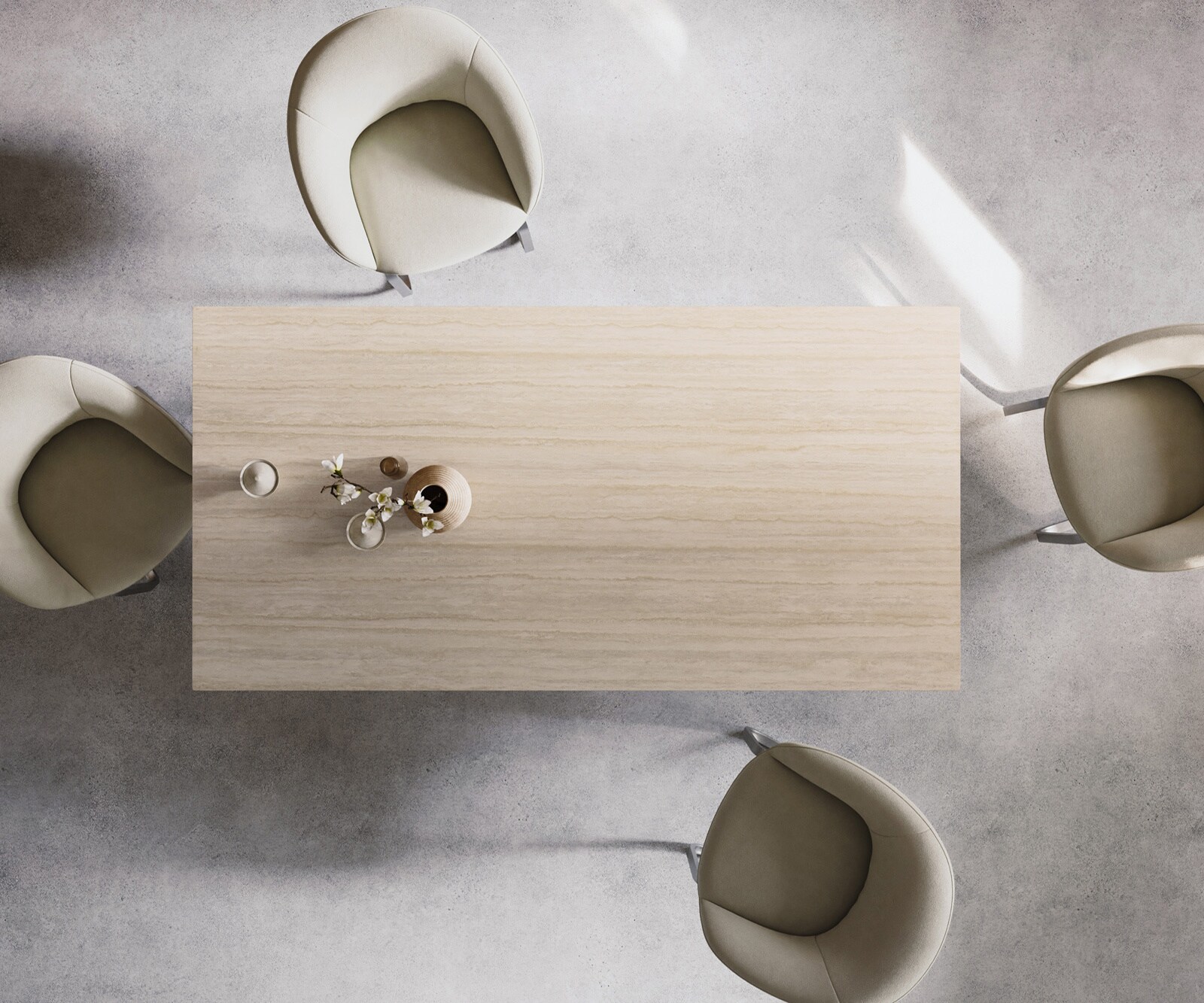 Esstisch Edge 200x100 Keramik Laminam® Travertino Bianco Creme-Weiß Edelstahl Schmal 5
