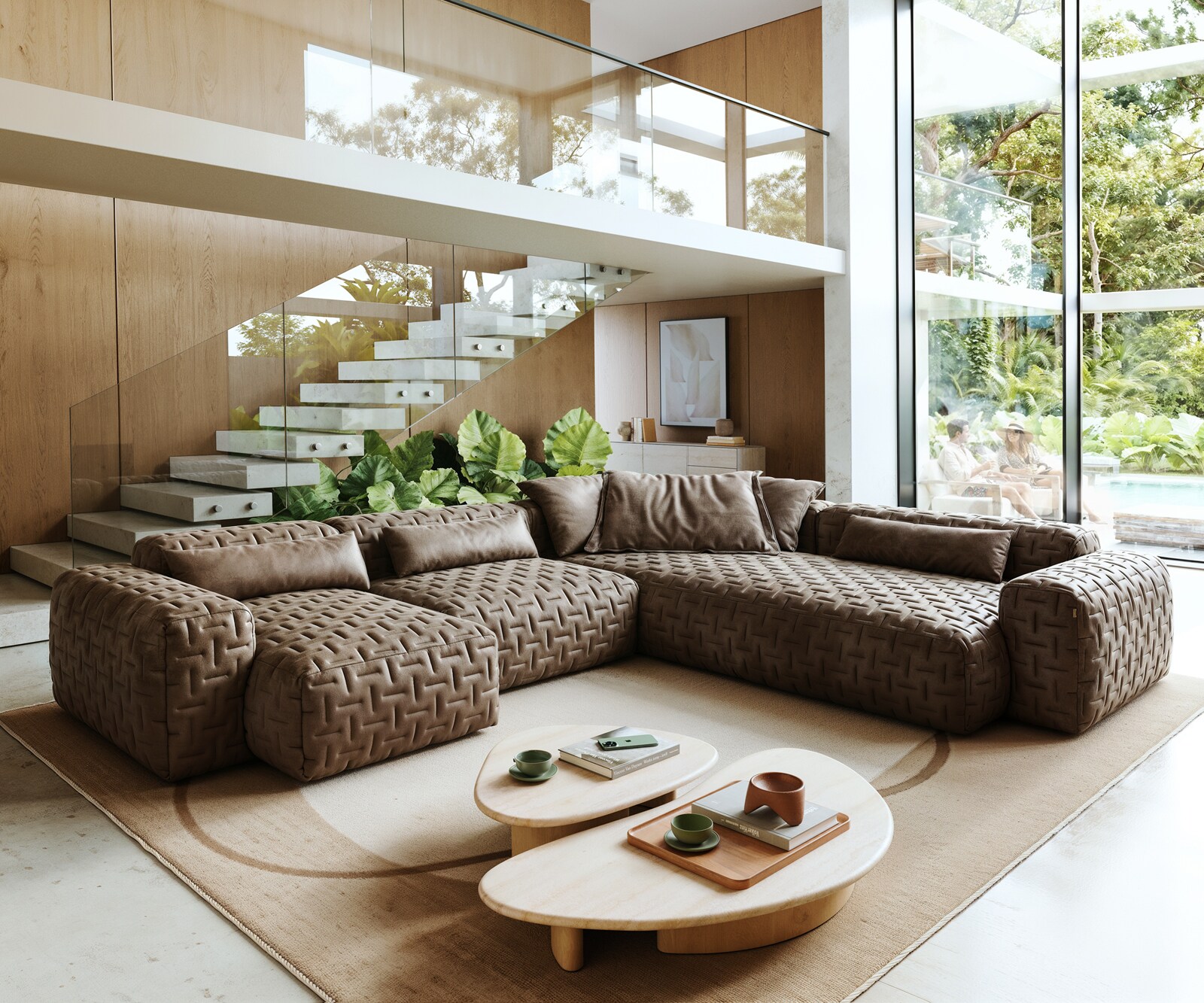 Wohnlandschaft Freestyle 360x290 cm Mikrofaser Taupe Vintage Gesteppt