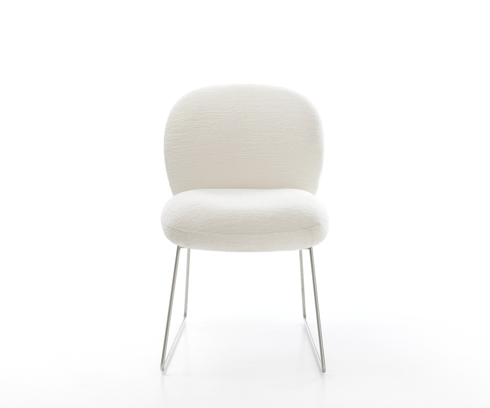 Esszimmerstuhl Nube-Flex Bouclé Soft Beige Kufengestell Edelstahl Taschenfederkern 1