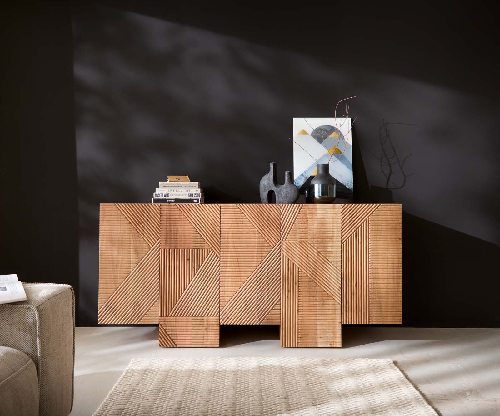 Sideboard Naxxar 180 cm Akazie Natur 5 Türen 1