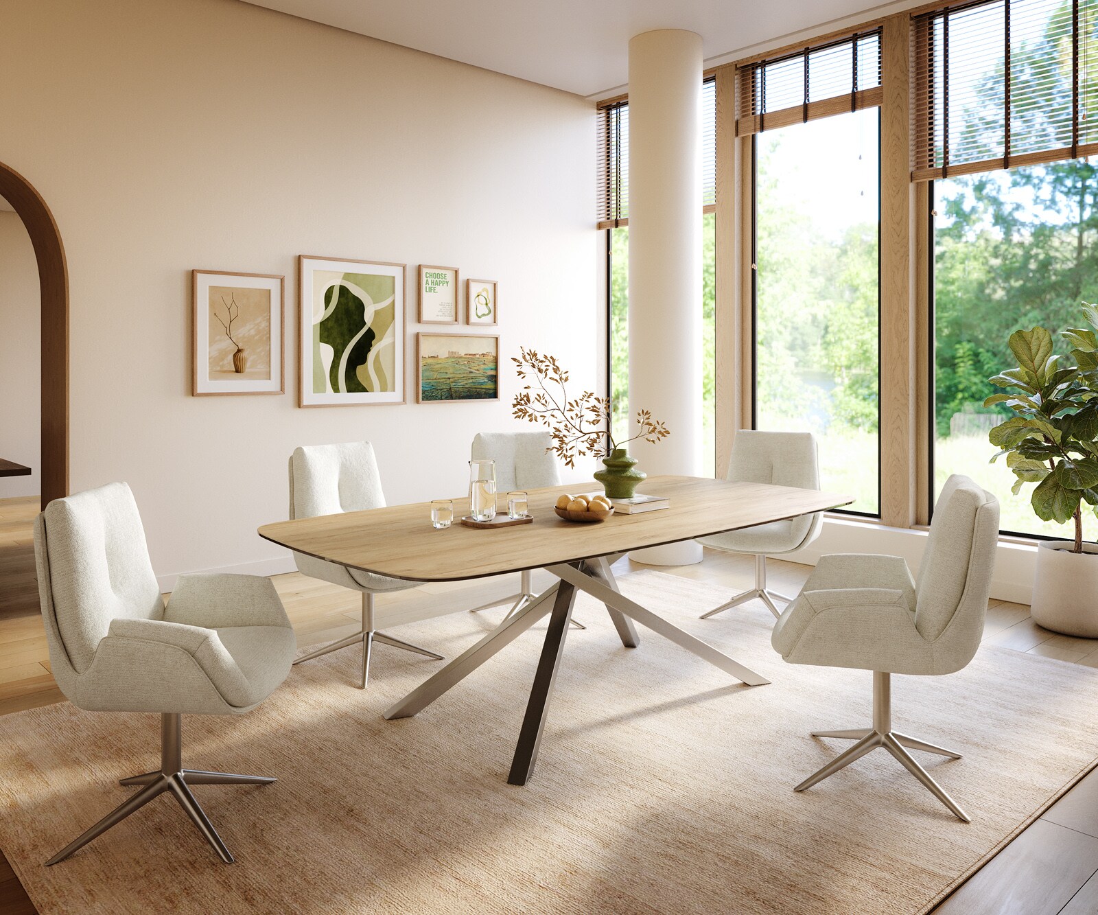 Esstisch Edge Boot 240x120 cm Keramik Laminam® Sabbia Eichefarbig Kreuzgestell Rechteck Edelstahl 5