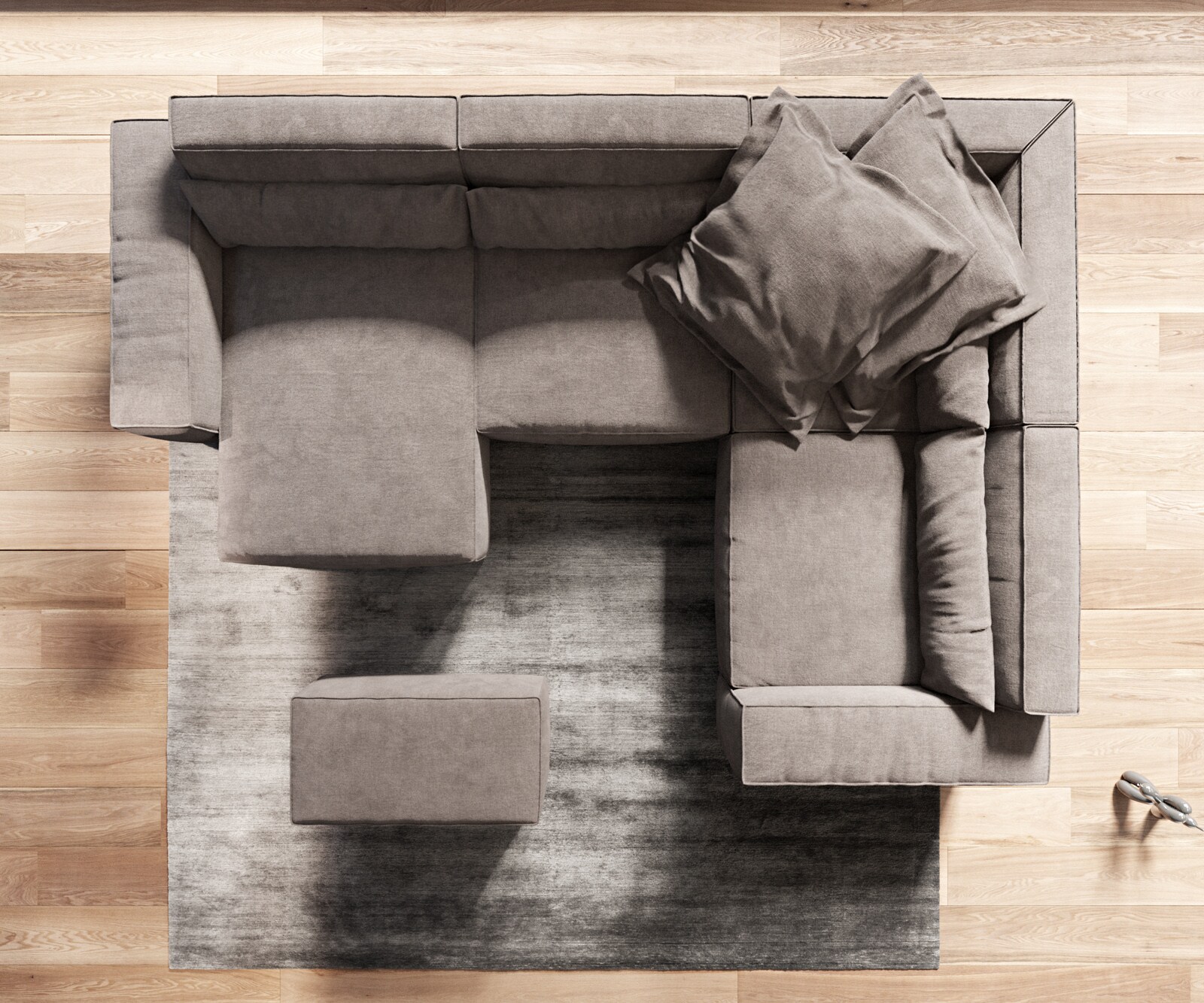 Wohnlandschaft Sirpio 300x210 cm Mikrofaser Khakibraun Recamiere variabel mit Hocker 7