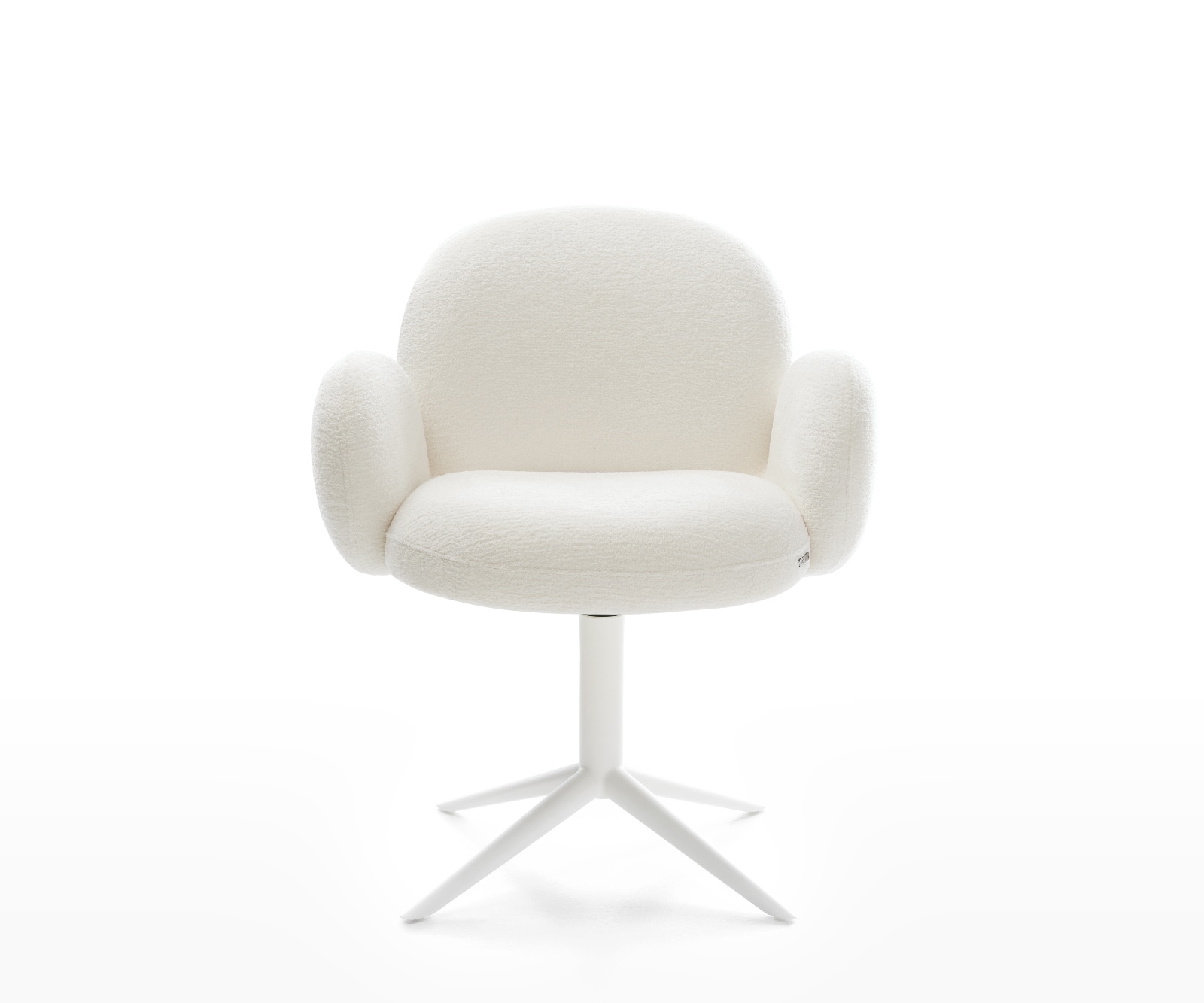 Drehstuhl Nube-Flex mit Armlehnen Bouclé Soft Beige Fußkreuz Weiß 360° drehbar Wippfunktion Taschenfederkern 1