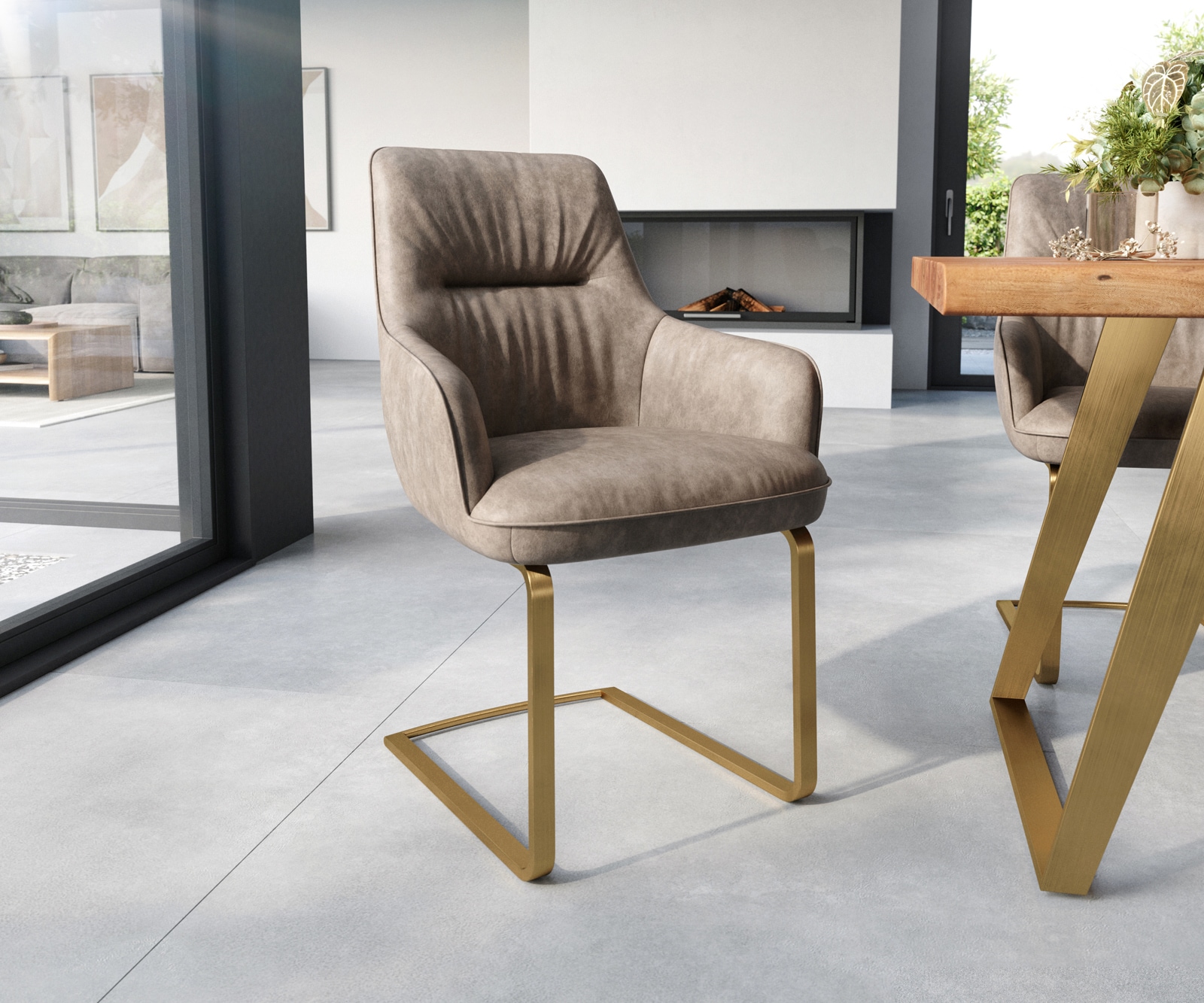 Freischwinger Zelia-Flex mit Armlehnen Mikrofaser Taupe Vintage Freischwing günstig online kaufen