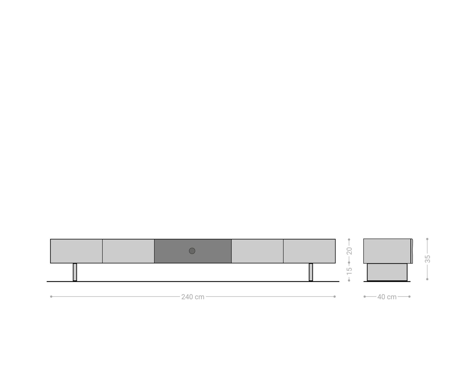 Lowboard New Live-Edge 240 cm Akazie Natur 4 Türen 1 Fach Glasfuß 6