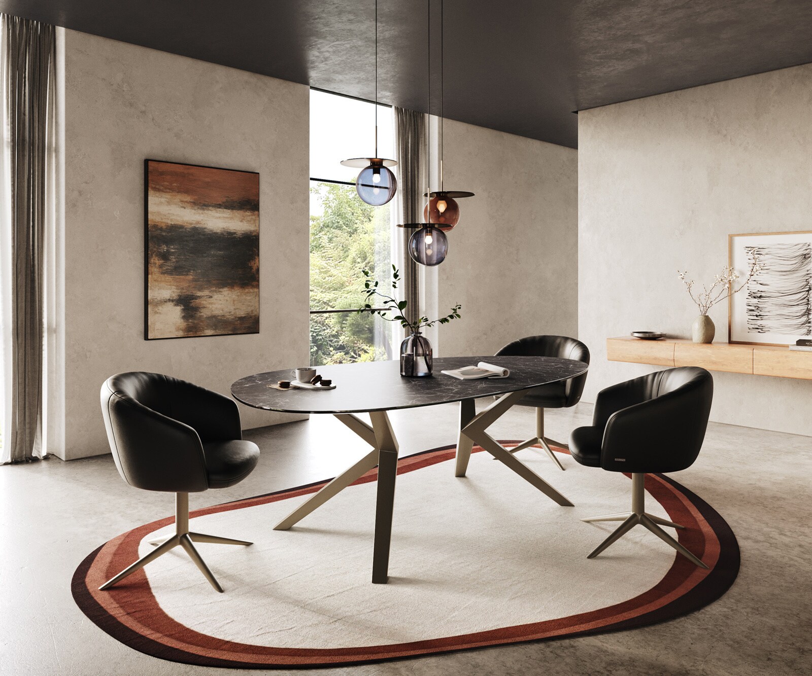 Esstisch Edge Oval 220x120 Keramik Laminam® Nero Greco Anthrazit Zenthara kantig Metall Effektfinish Titan 5