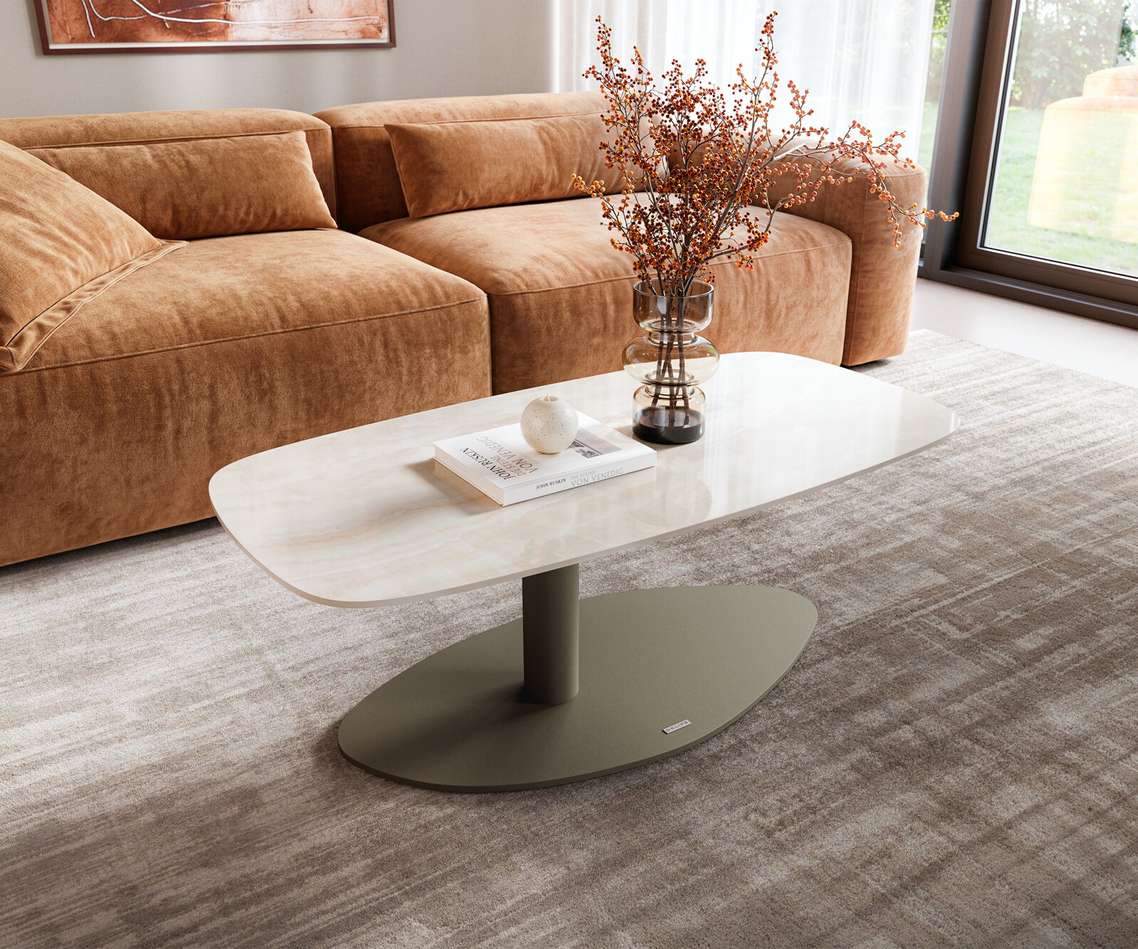 Couchtisch Edge Boot 100x50 cm Keramik Onyx Champagne Vibany Metall Effektfinish Titan