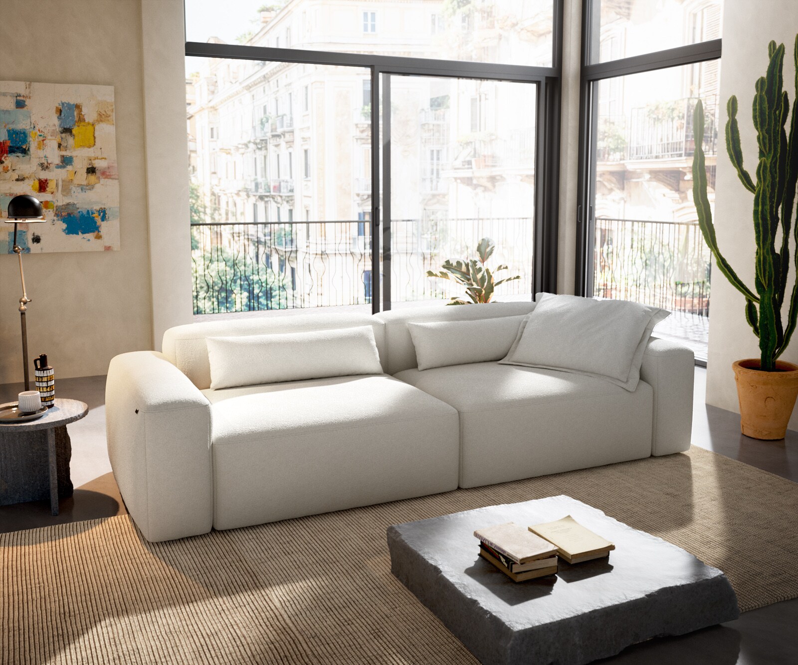 Big-Sofa Freestyle 280x110 cm Bouclé Creme-Weiß Kappnaht 3