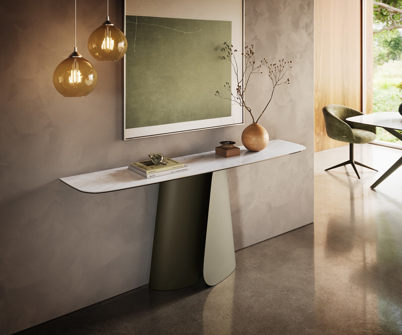 Konsolentisch Edge Boot 180x40 cm Keramik Onyx Pearl Livos Metall Effektfinish Titan 3