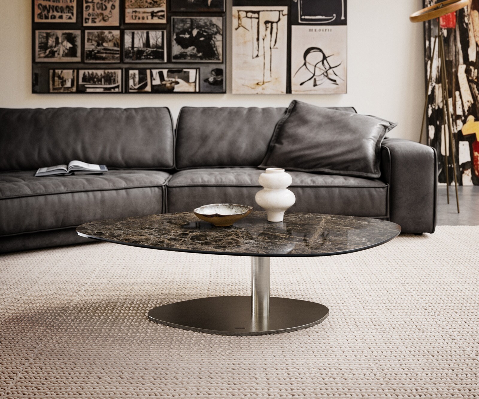 Couchtisch Edge Organisch 140x76 cm Keramik Laminam® Emperador Extra Lucida günstig online kaufen
