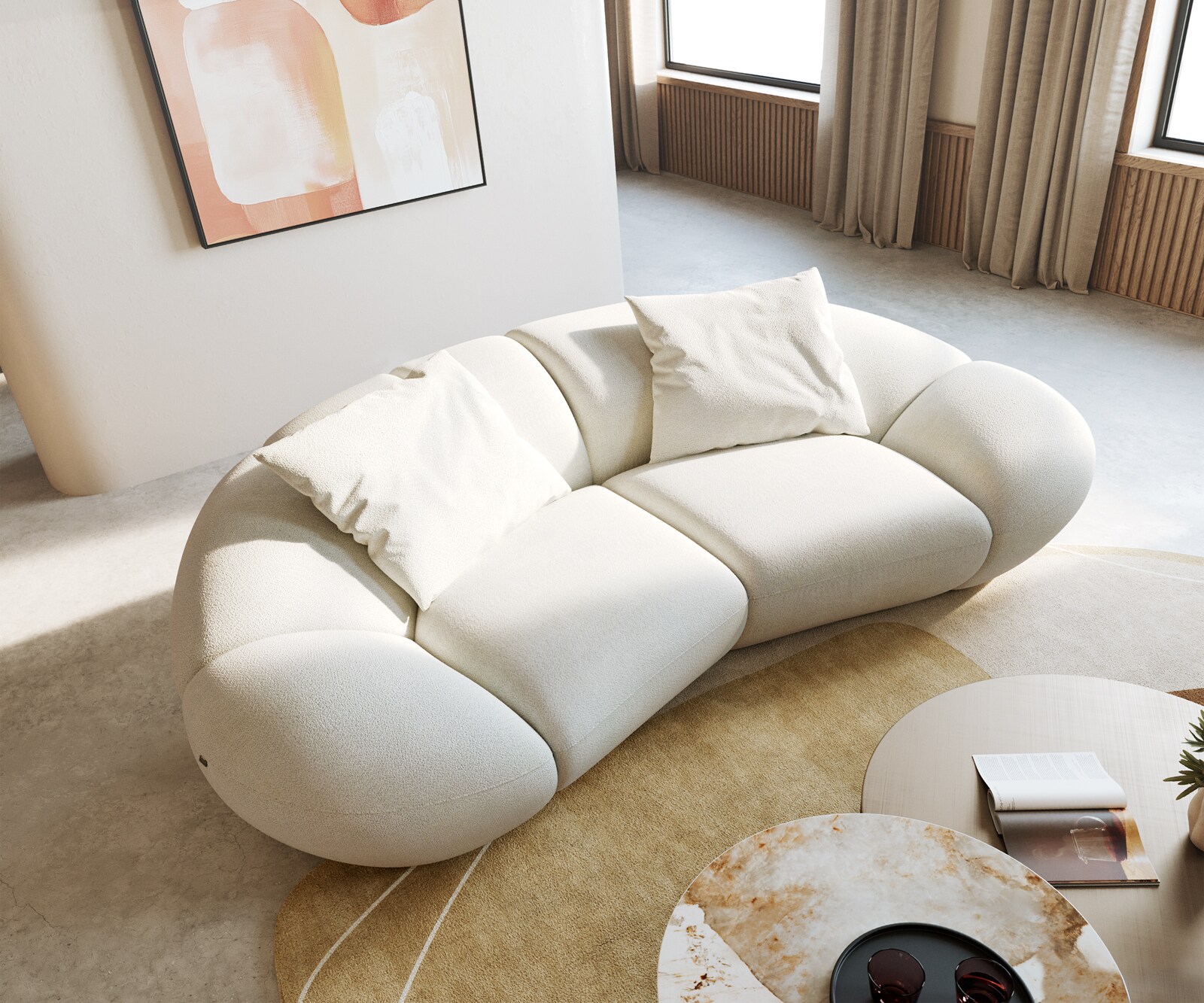 2-Sitzer Lunna 280x170 cm Bouclé Soft Beige 2 Kissen 5