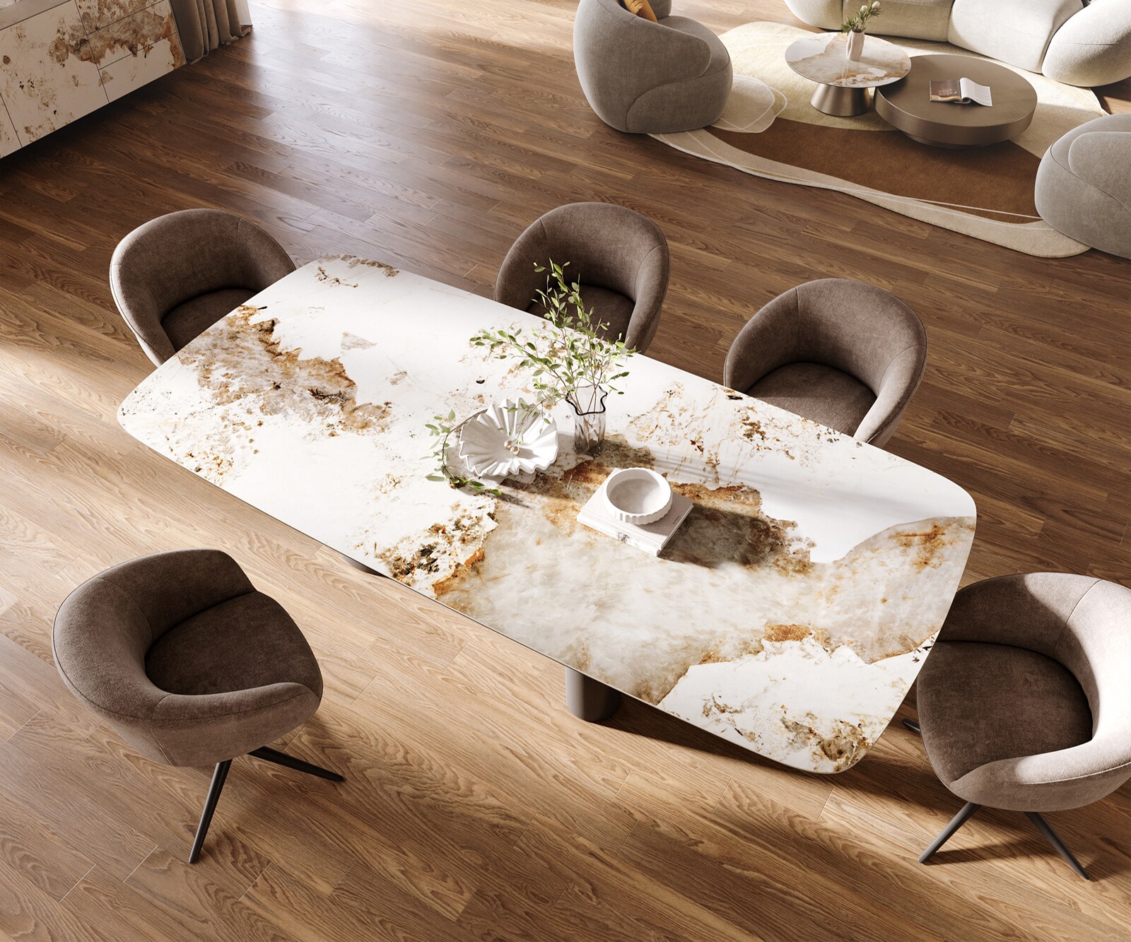 Esstisch Edge Boot 260x120 cm Keramik Minas Melange Weiß-Beige Troa Metall Schwarz 4