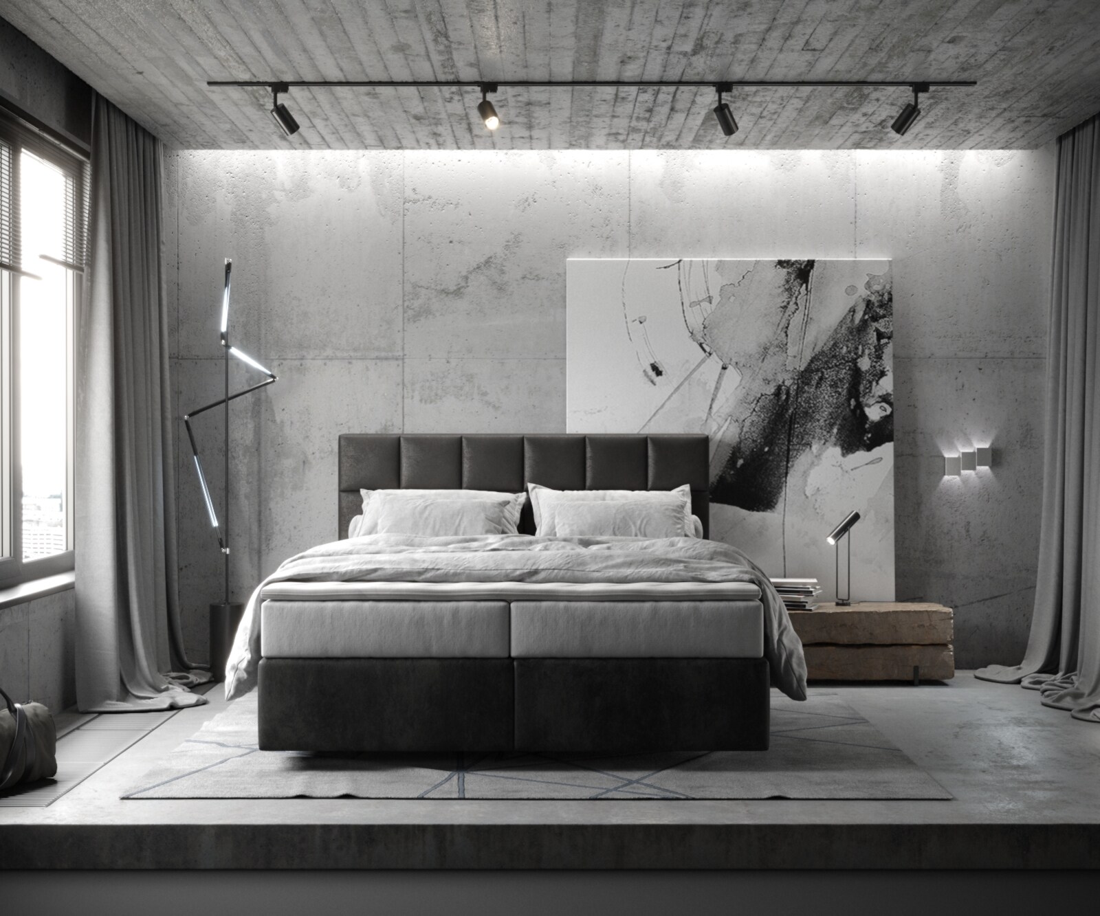Boxspringbett Dream-Fine 160x200 cm Mikrofaser Anthrazit Vintage mit TFK Matratze und Visco Topper 1