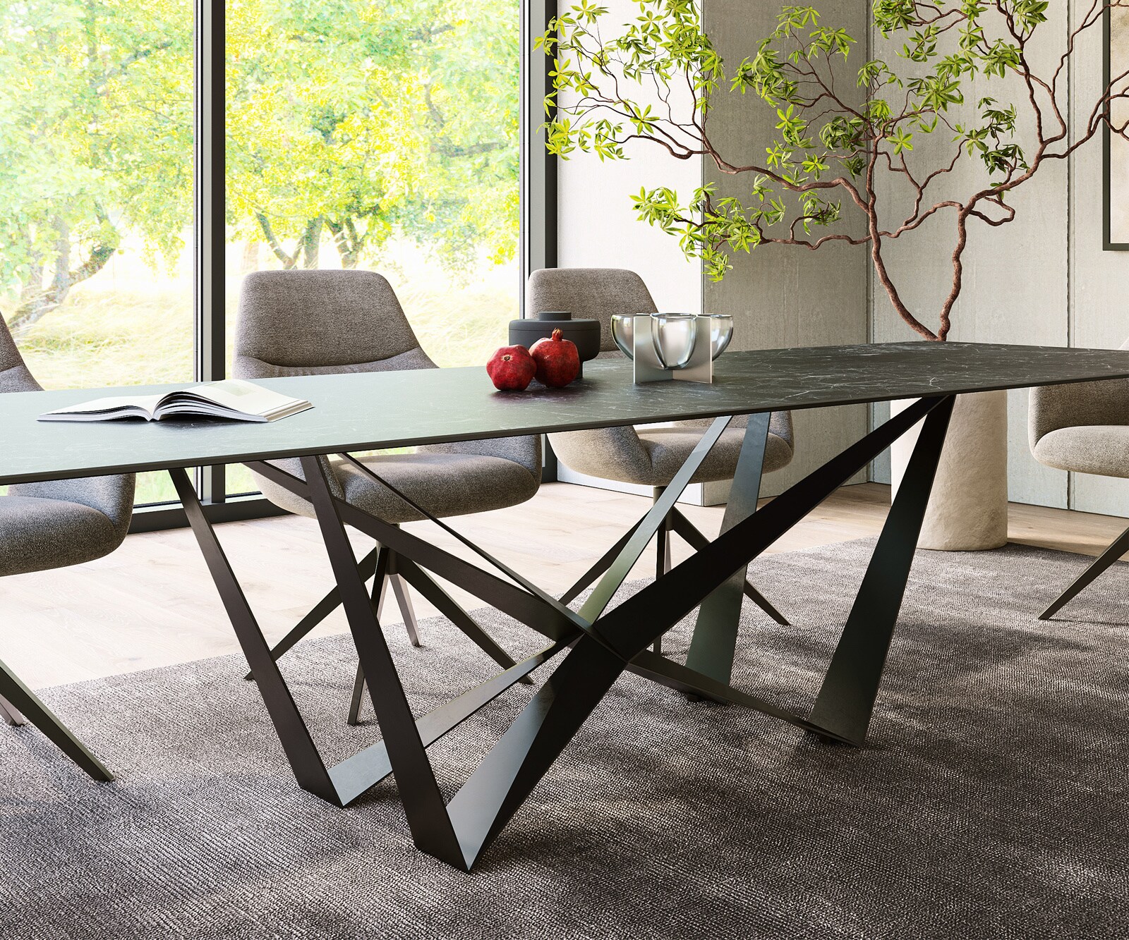 Esstisch Edge 300x100cm Keramik Laminam®Nero Greco Anthrazit Spider Flachstahl Schwarz 6