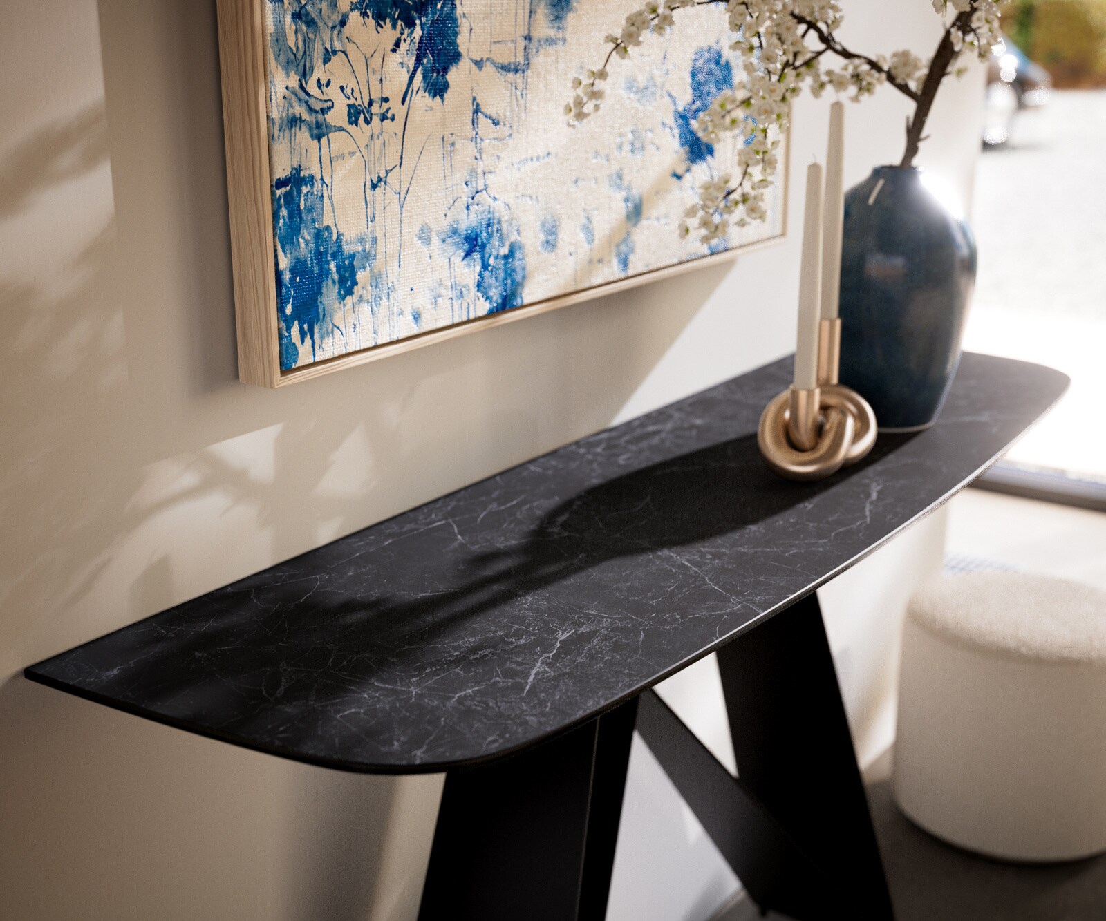 Konsolentisch Edge Boot 140x40 cm Keramik Laminam® Nero Greco Anthrazit Velio Metall Schwarz 1