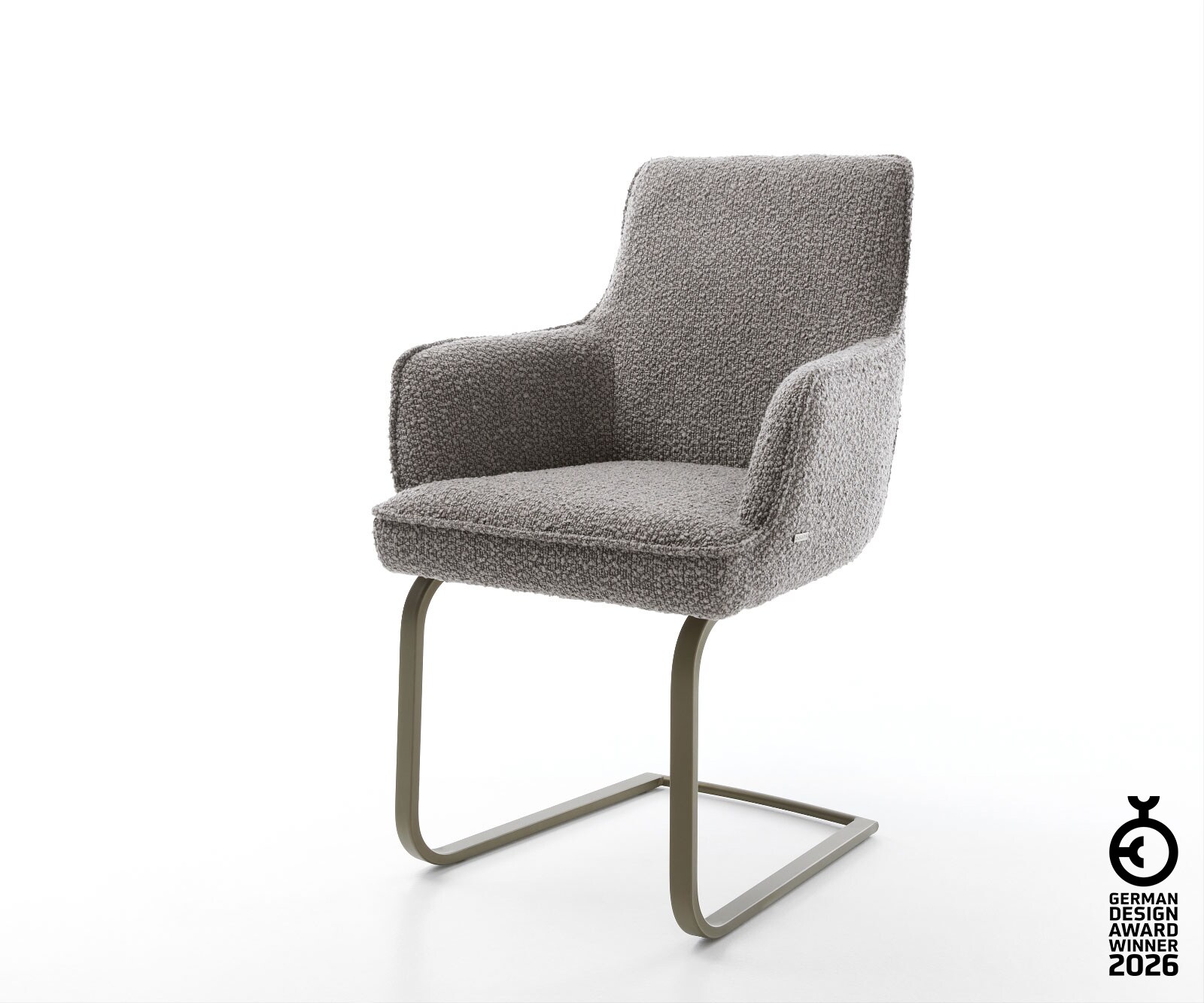 Freischwinger Heira-Flex mit Armlehnen Bouclé Silbergrau Freischwinger flach Effektfinish Titan Taschenfederkern