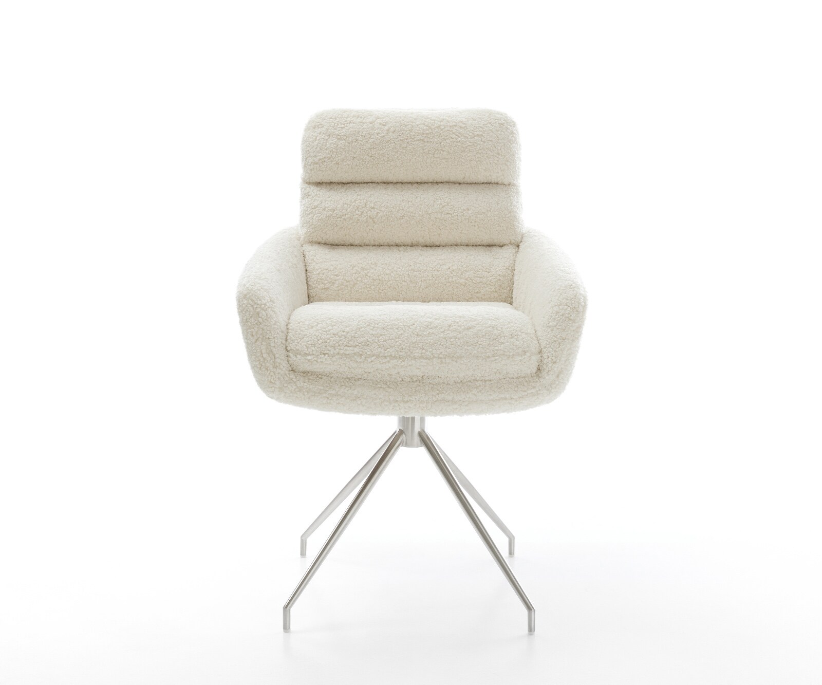 Esszimmerstuhl Abelia-Flex mit Armlehnen Teddystoff Beige Kreuzgestell konisch Edelstahl 1