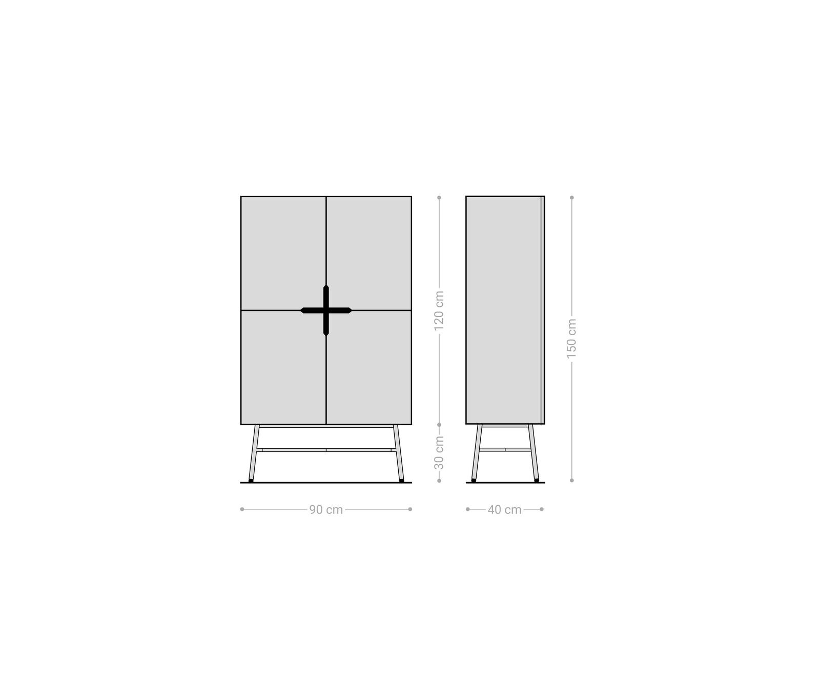 Highboard Mikkusu 90x150 cm Bambus Natur Mango Schwarz 4 Türen Metall Schwarz 5