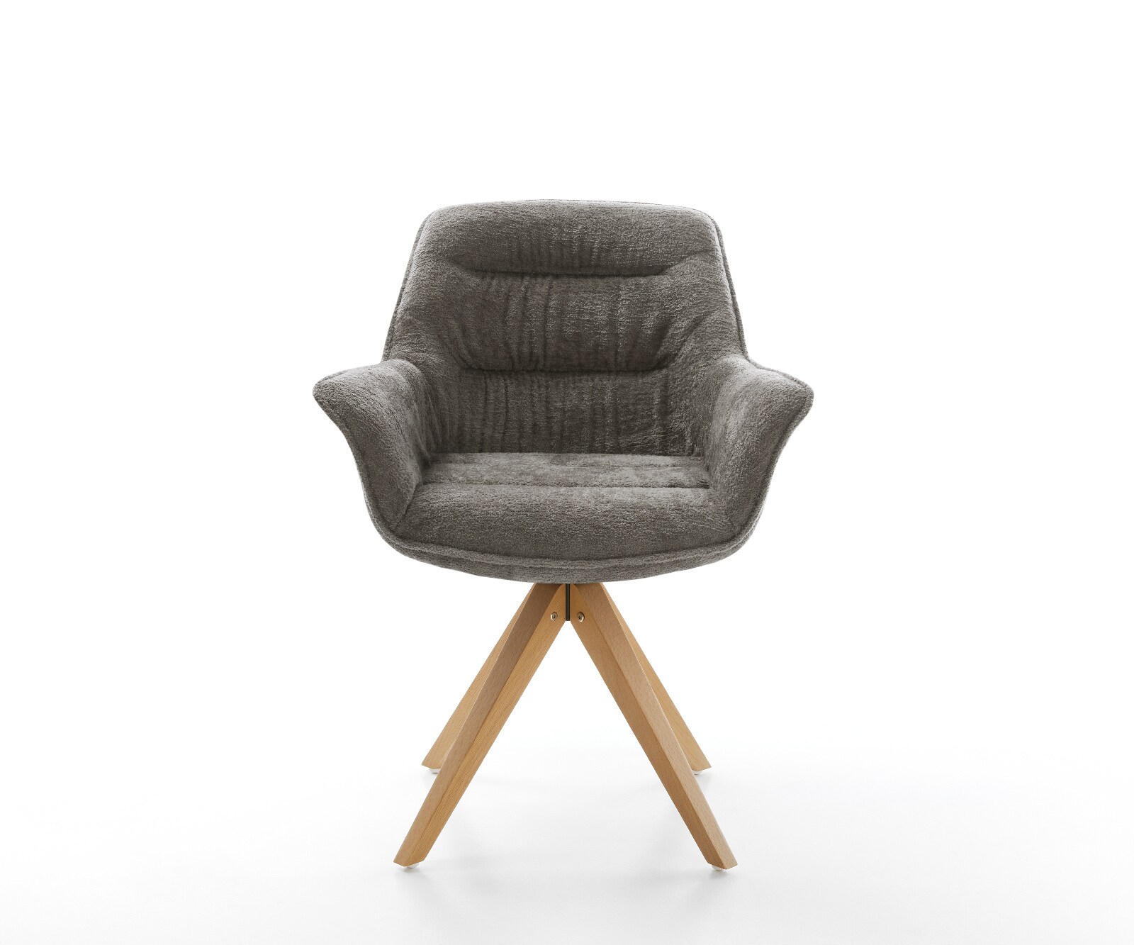 Drehstuhl Kaira-Flex Bouclé Soft Schlamm Holzgestell kantig Natur 180° drehbar 2