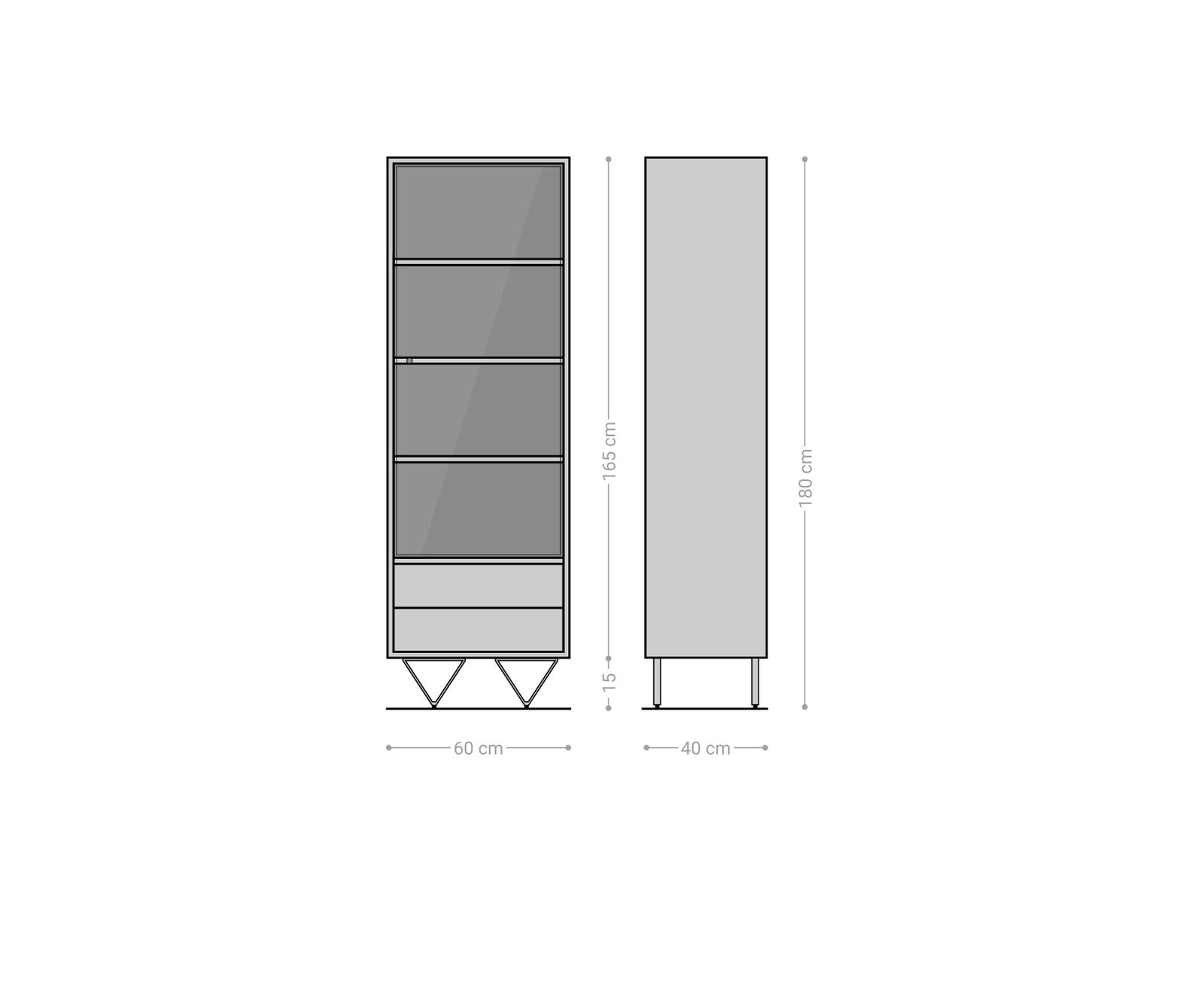 Vitrine Eloi 60x40 cm Akazie Braun 1 Tür 2 Schubladen V-Fuß Schwarz 6 Vitrine Eloi 60x40 cm Akazie Braun 1 Tür 2 Schubladen V-Fuß Schwarz 6