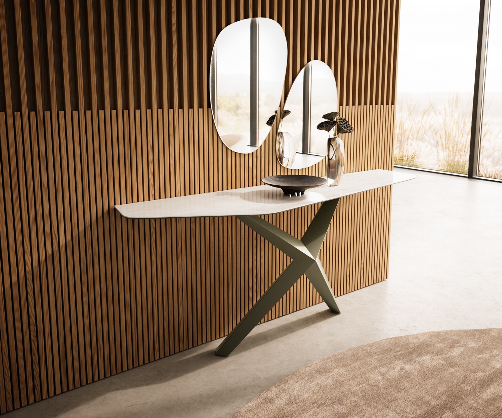 Konsolentisch Edge Polygonal 180x50 cm Keramik Onyx Champagne Zentharo Metall Effektfinish Titan 4