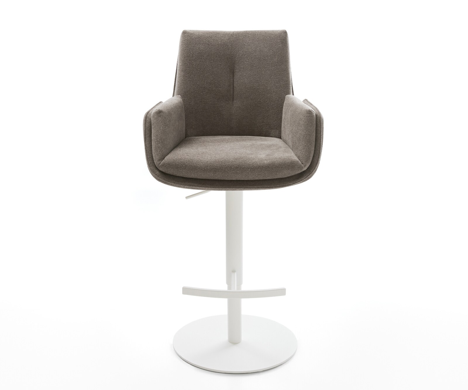 Barstuhl Clea-Flex Strukturstoff Soft Taupe Drehfuß höhenverstellbar Metall Weiß 2