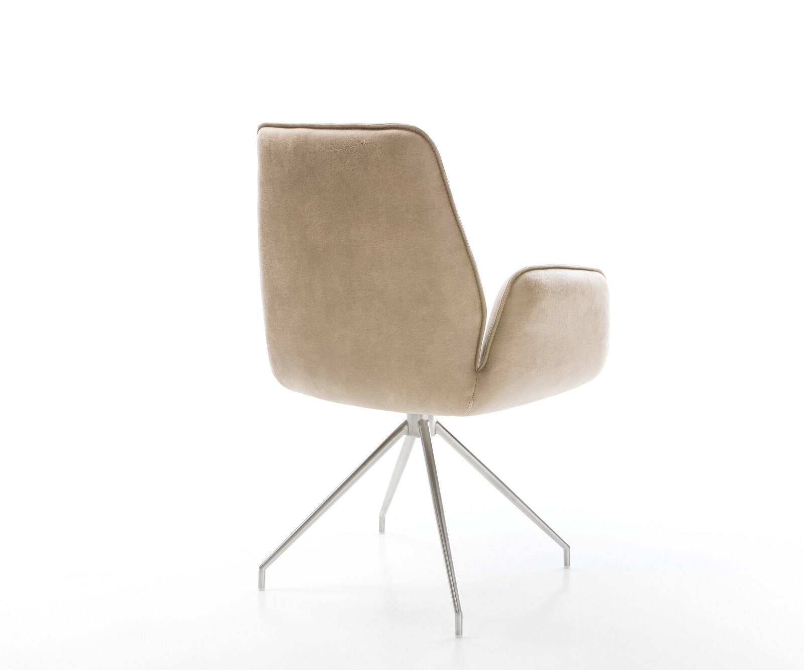 Esszimmerstuhl Zoa-Flex Mikrofaser Beige Vintage Kreuzgestell konisch Edelstahl Taschenfederkern 4