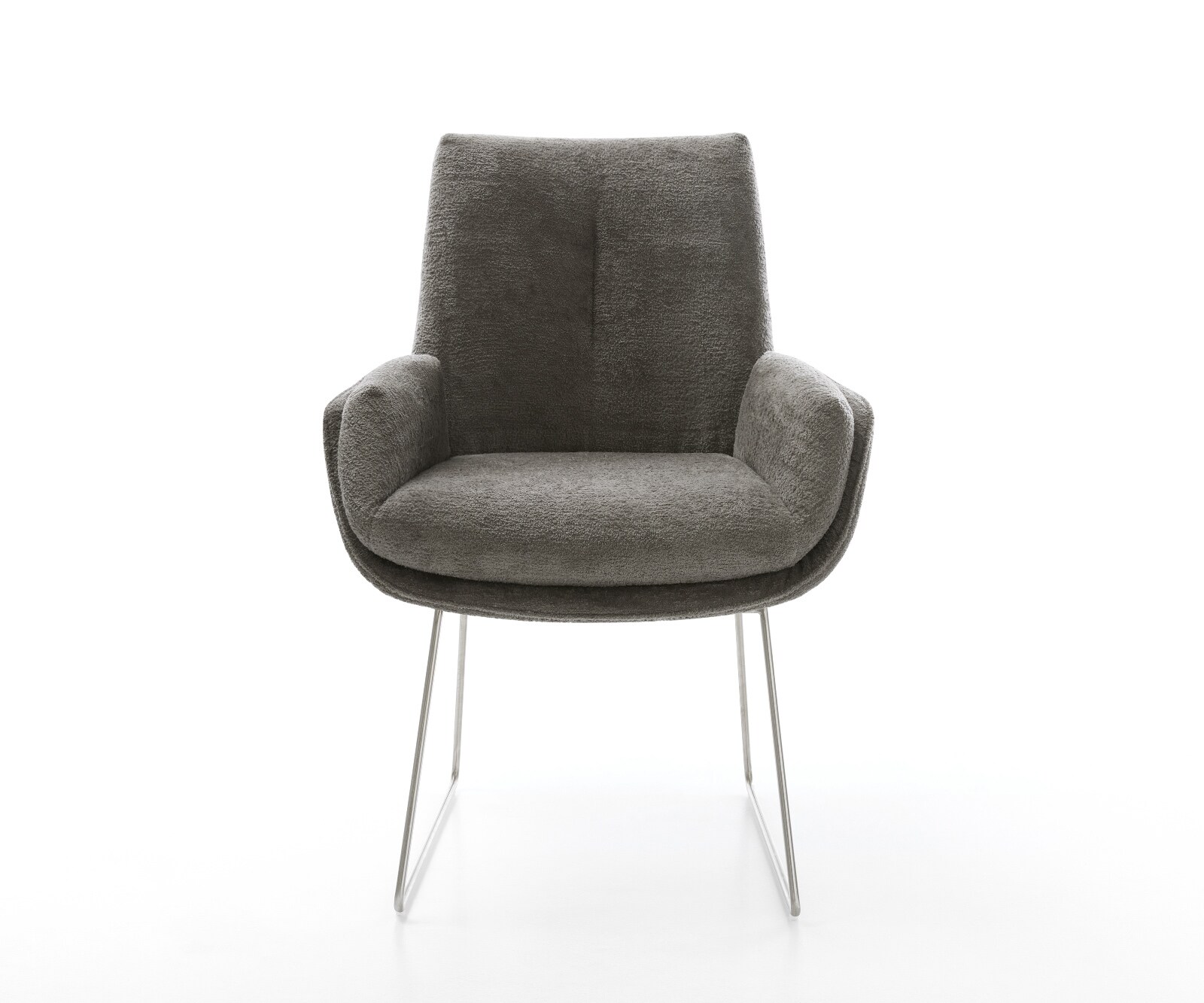 Esszimmerstuhl Clea-Flex Bouclé Soft Schlamm Kufengestell Edelstahl 1