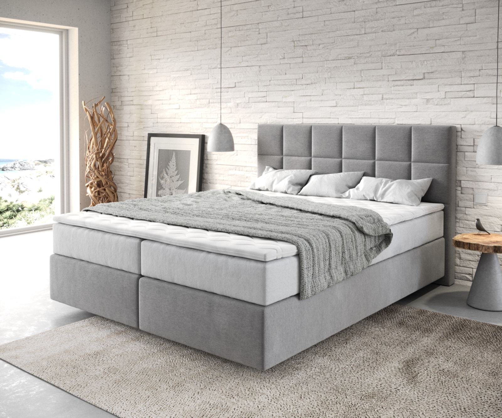Boxspringbett Dream-Fine 160x200 cm Mikrofaser Grau mit TFK Matratze und Visco Topper Boxspringbett Dream-Fine 160x200 cm Mikrofaser Grau mit TFK Matratze und Visco Topper