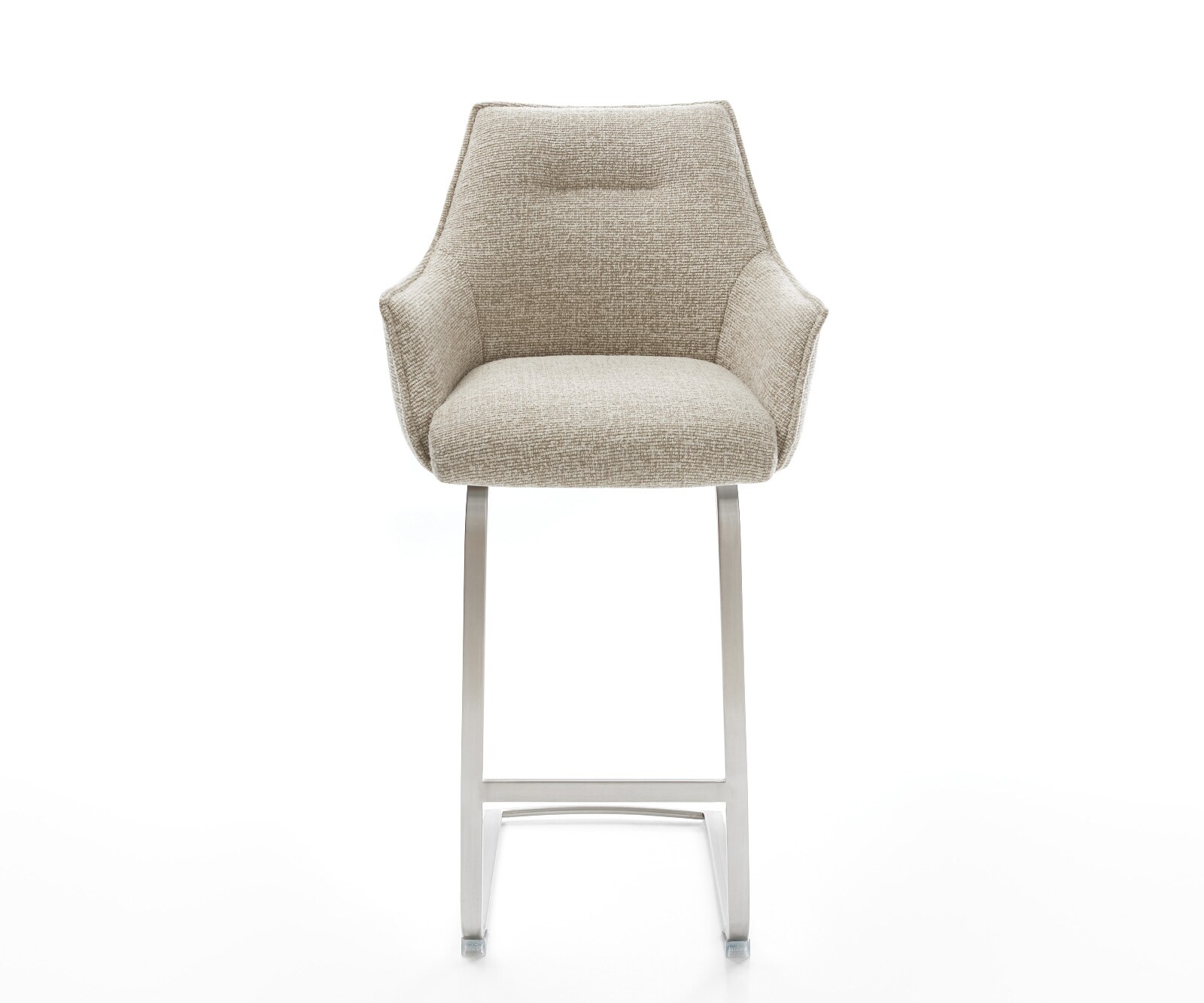 Barstuhl Alja-Flex Webstoff Soft Beige Freischwinger Flach Edelstahl Silberfarben Taschenfederkern 2