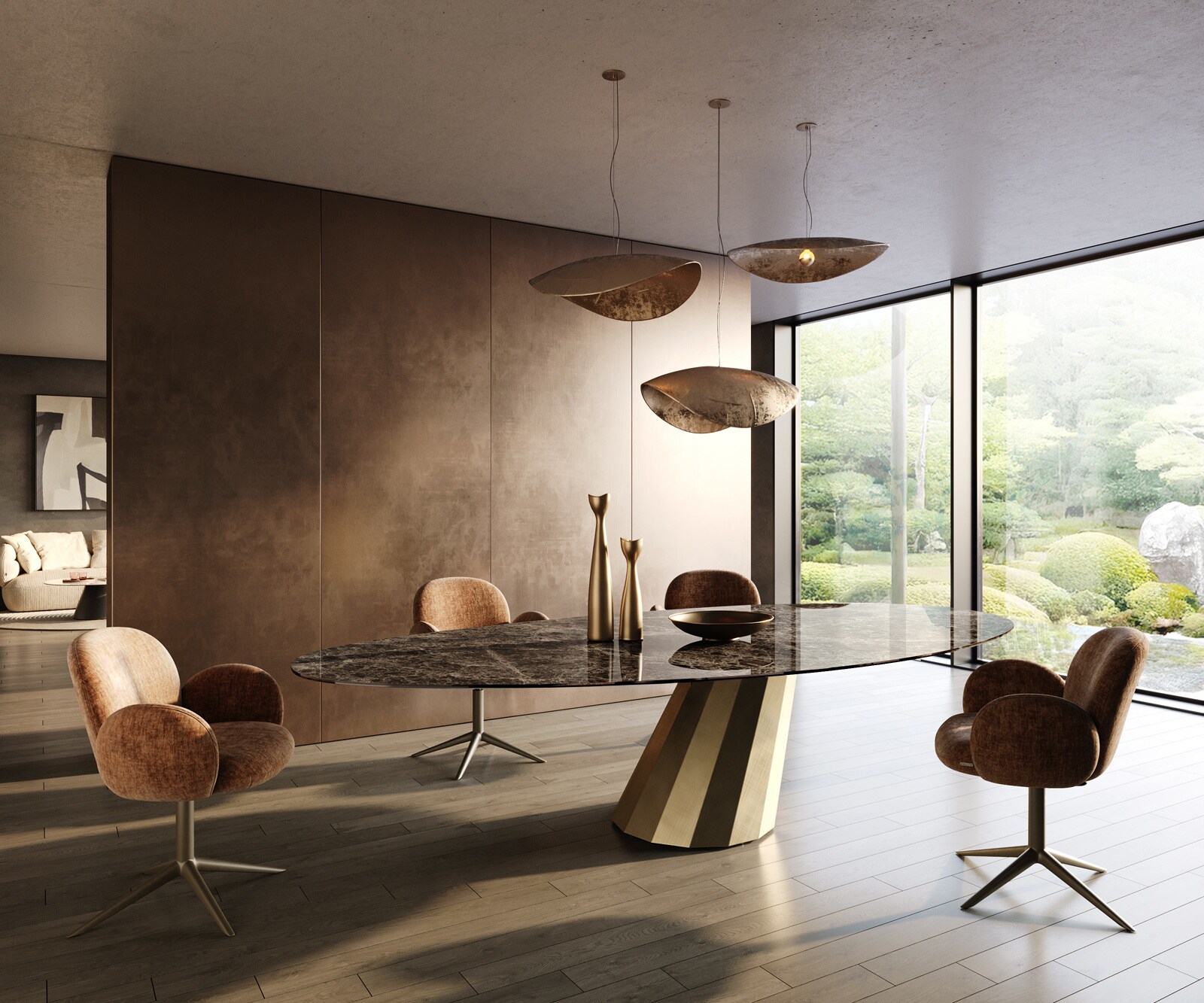 Esstisch Edge Oval 315x150 cm Keramik Emperador Extra Lucidato Dunkelbraun Parabel Metallic Gold 6