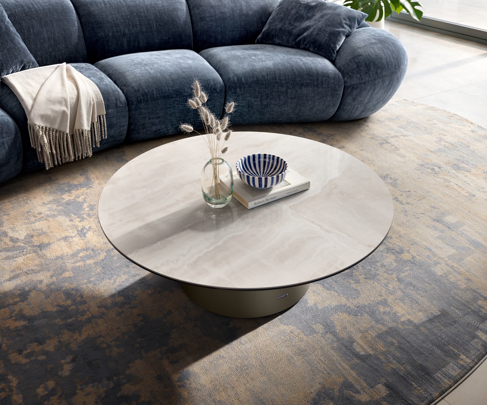 Couchtisch Edge Rund 100x100 cm Keramik Onyx Champagne Borna Effektfinish Titan 4