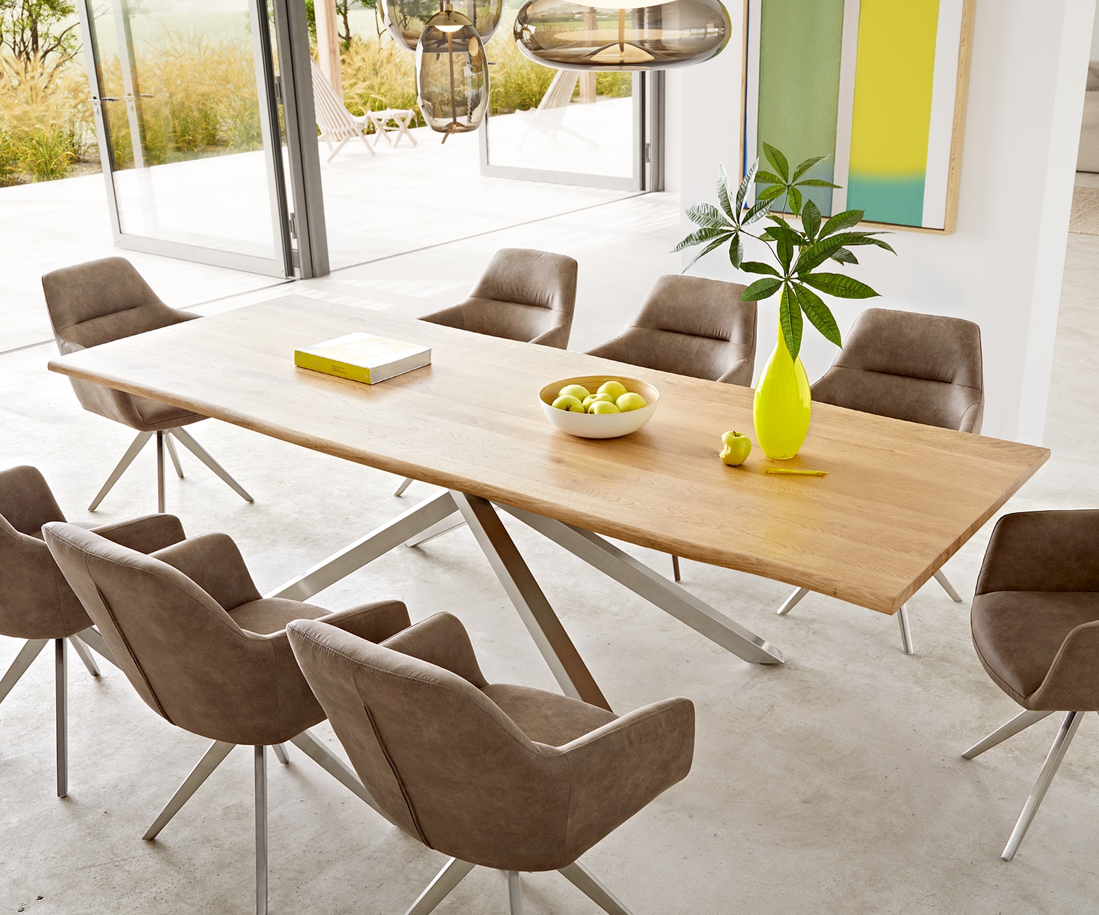 Esstisch Edge 260x100x2,5-3 Eiche Natur Kreuzgestell Rechteck Edelstahl Live-Edge Esstisch Edge 260x100x2,5-3 Eiche Natur Kreuzgestell Rechteck Edelstahl Live-Edge