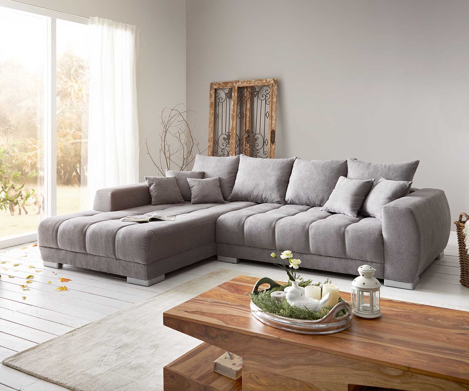 Ecksofa Josea 300x220 cm Mikrofaser Steingrau Recamiere links Ecksofa Josea 300x220 cm Mikrofaser Steingrau Recamiere links
