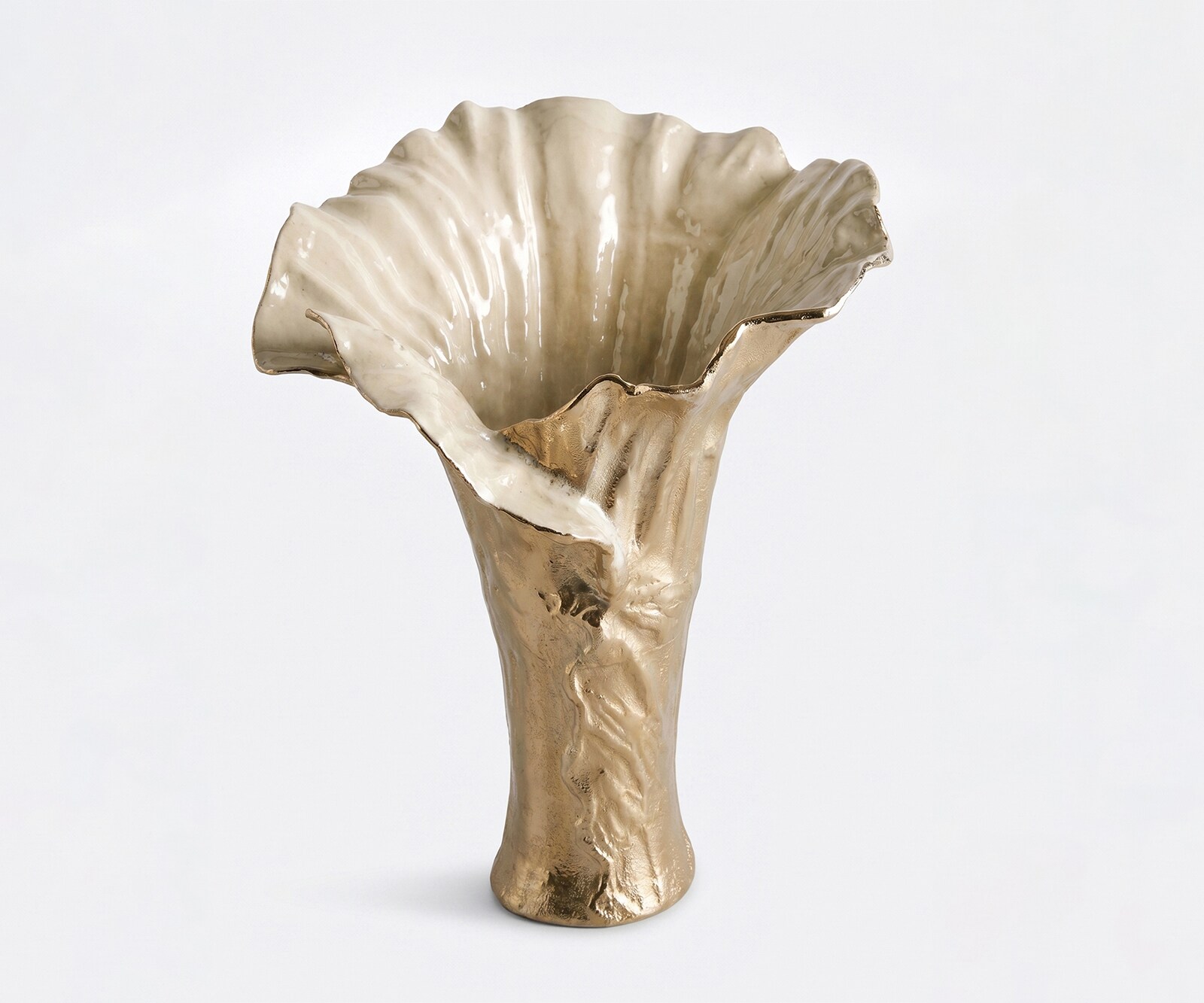 Vase Floris l46 x P39 x H57 cm Aluminium Champagner Ivory Fait main