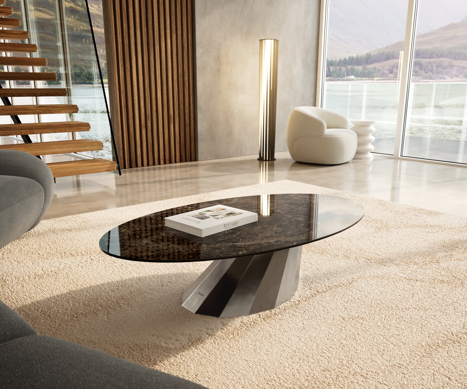 Couchtisch Edge Oval 140x80 cm Keramik Laminam® Emperador Extra Lucidato Du günstig online kaufen