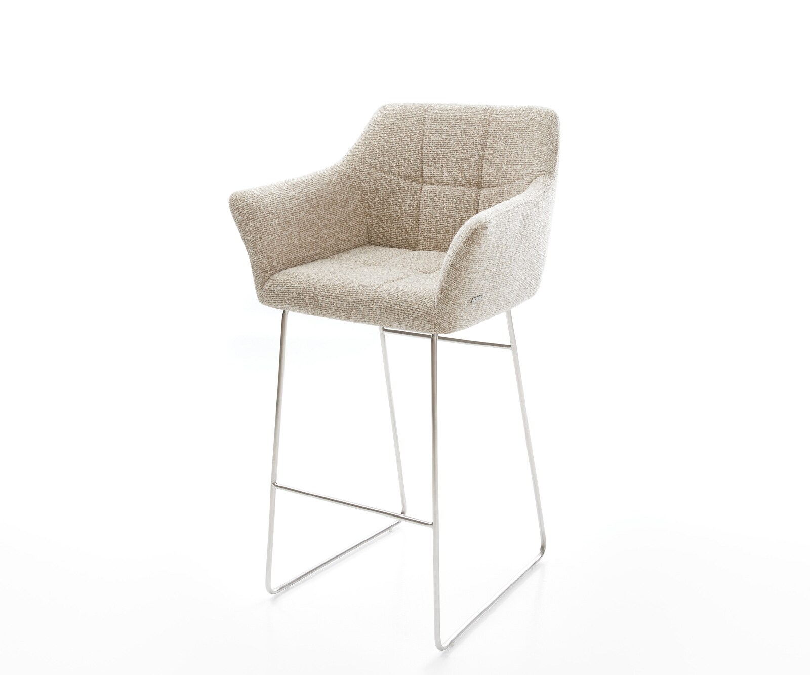 Barstuhl Yulo-Flex Webstoff Soft Beige Kufengestell Edelstahl Silberfarben 1