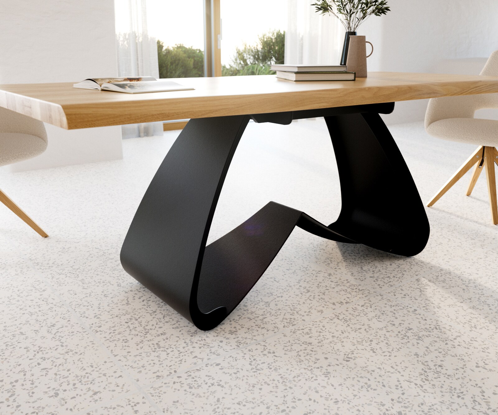 Esstisch Edge 200x100 Eiche Natur W-Gestell Metall Schwarz Live-Edge 5