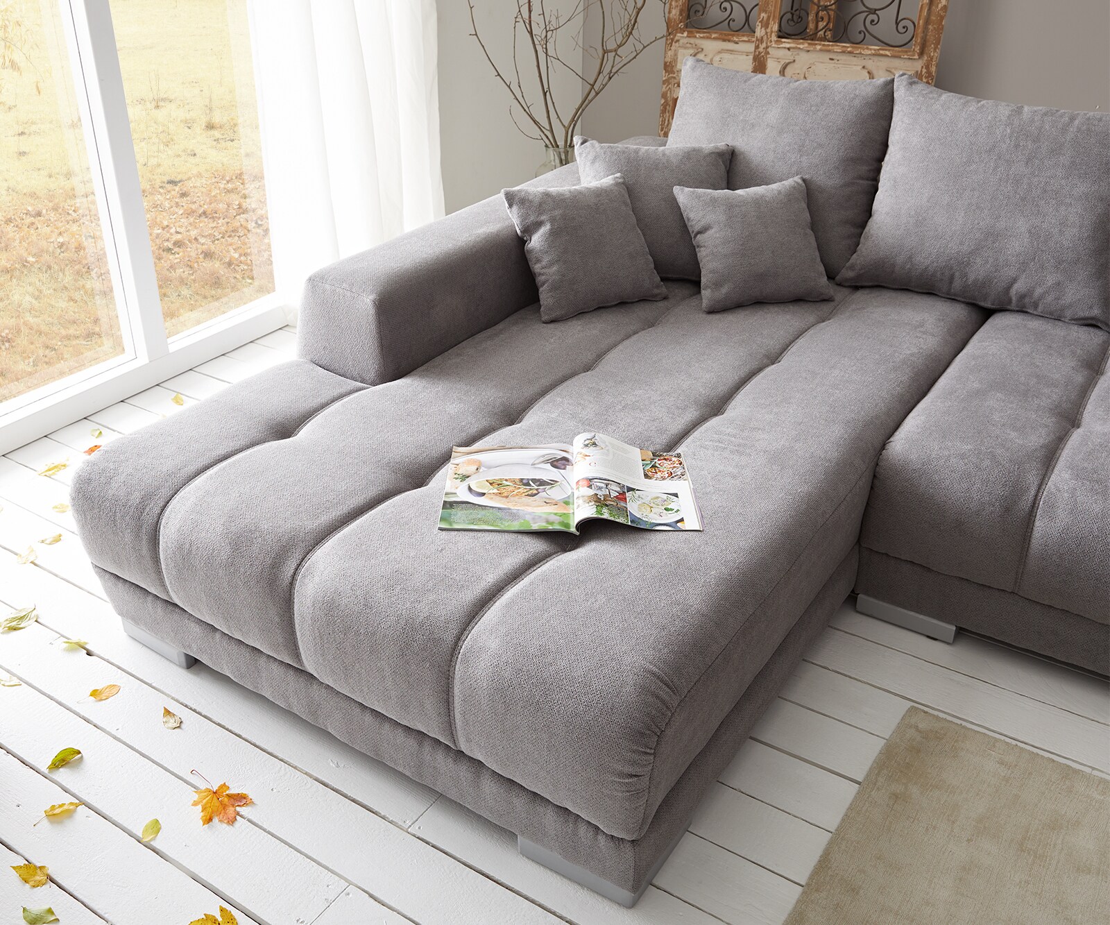 Ecksofa Josea 300x220 cm Mikrofaser Steingrau Recamiere links 4