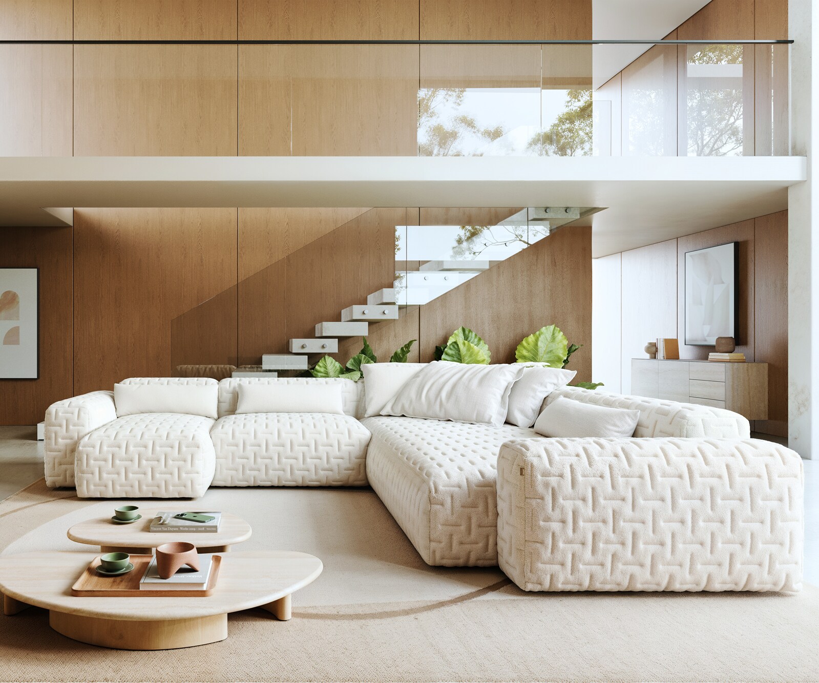 Wohnlandschaft Freestyle 360x290 cm Bouclé Soft Beige Gesteppt 1